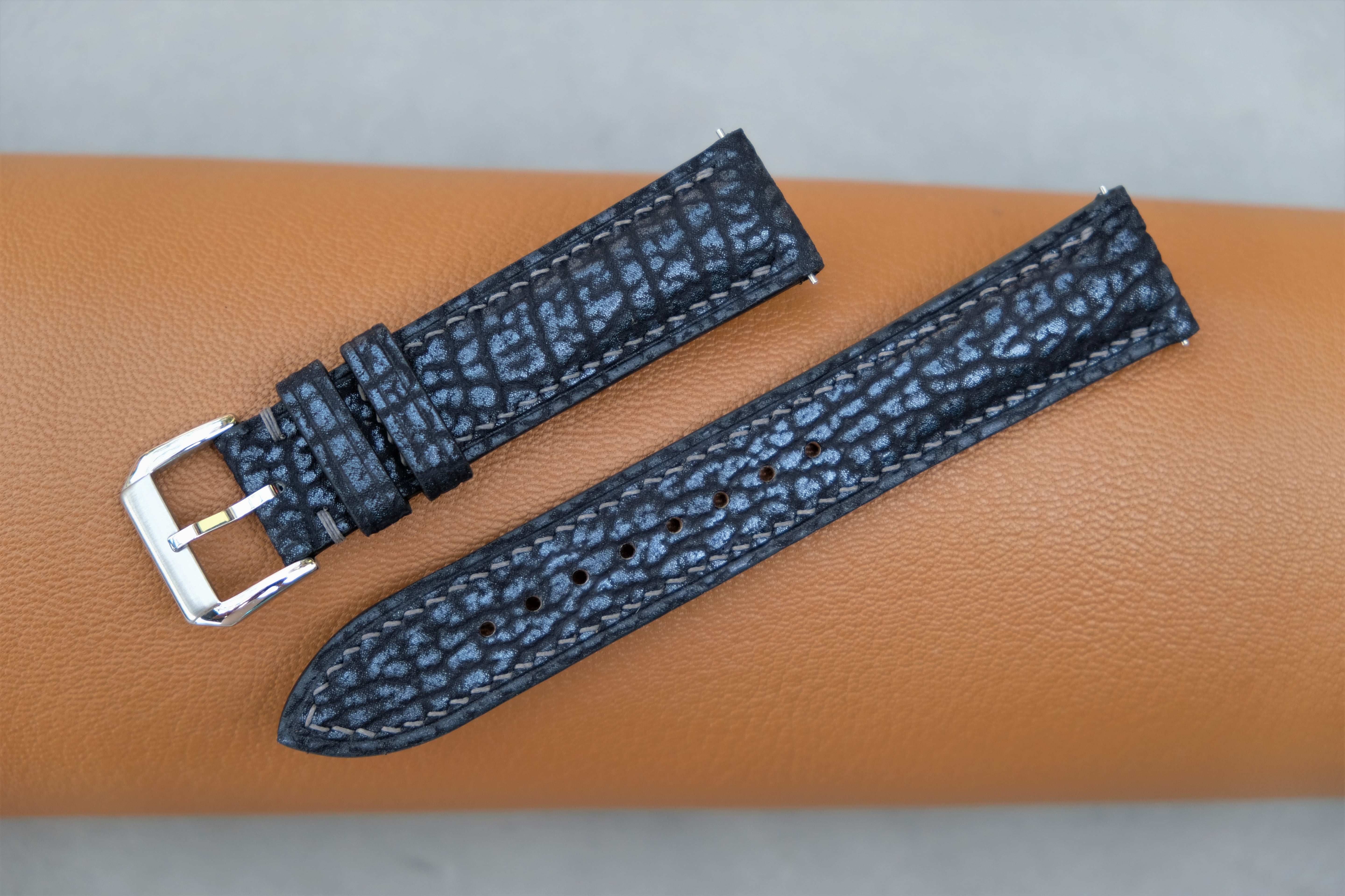 Black Silver Shark Leather Watch Strap