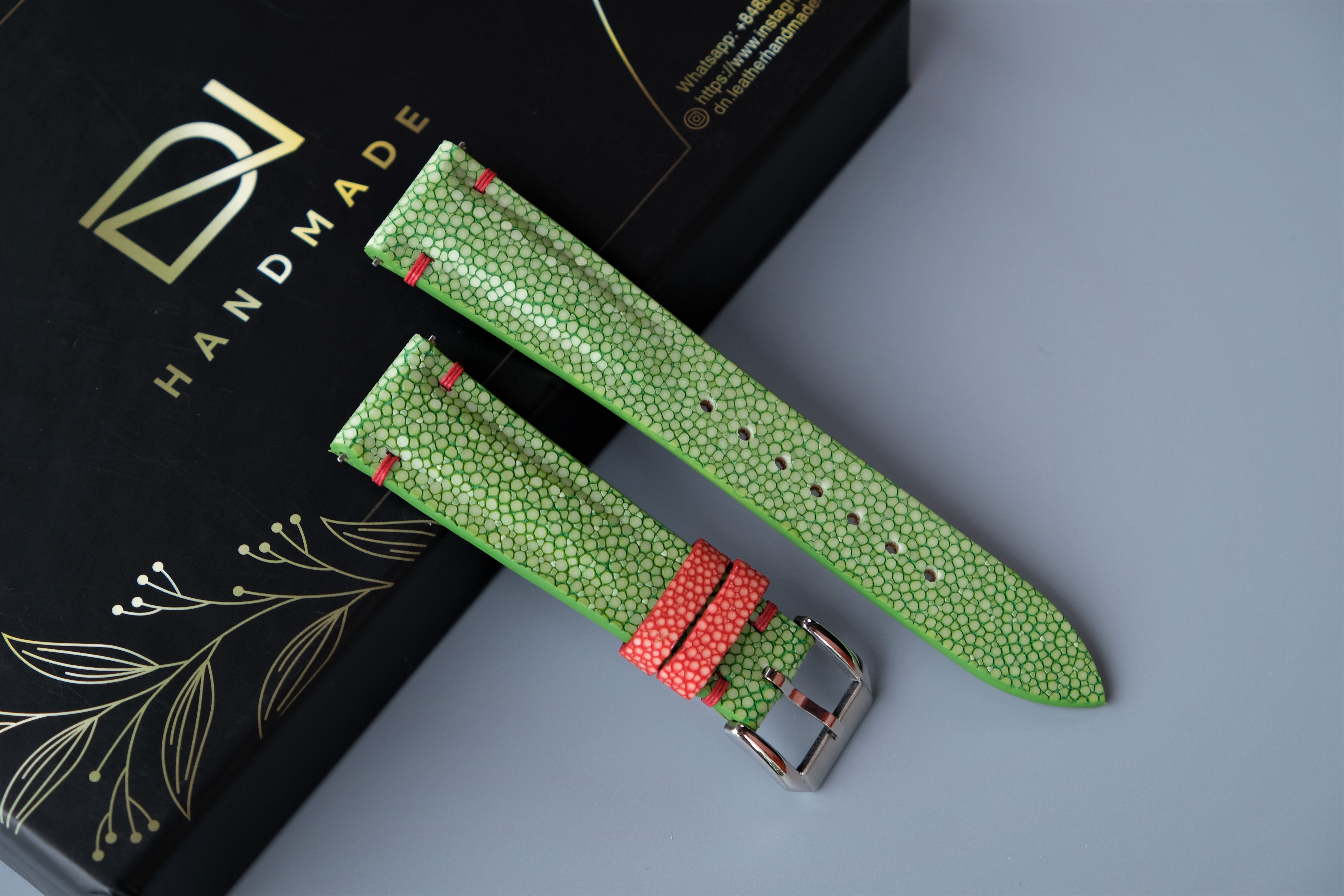 レジン　ハンドメイド　427 Green Stingray Leather Watch Strap – Custom Sizes 10mm to 26mm