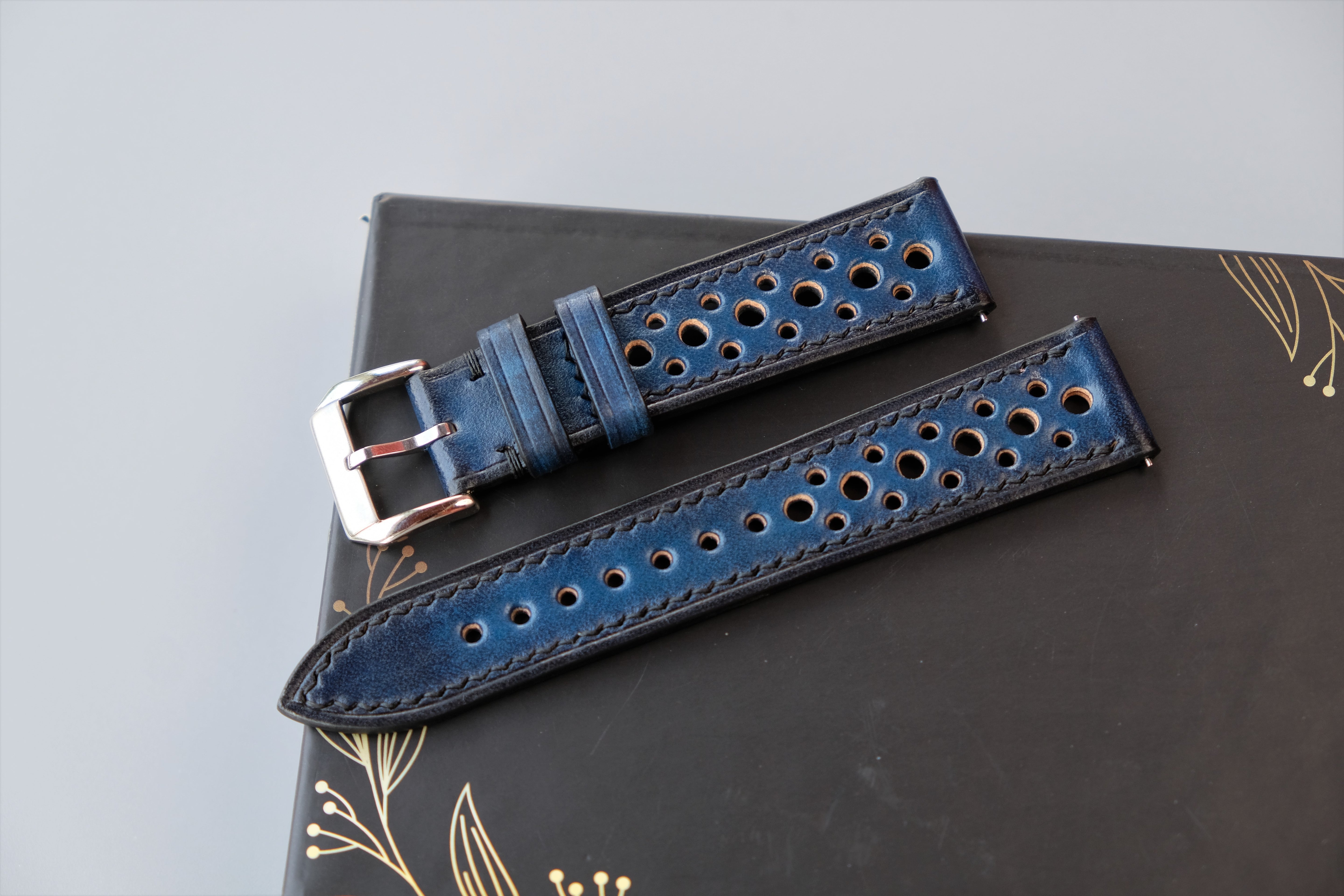 PATINA Royal Blue Veg-Tan Leather Watch Strap – Custom Sizes 16mm to 26mm