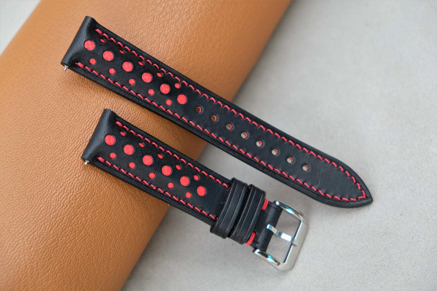 Buttero Leather Watch Strap ( Black & Red )