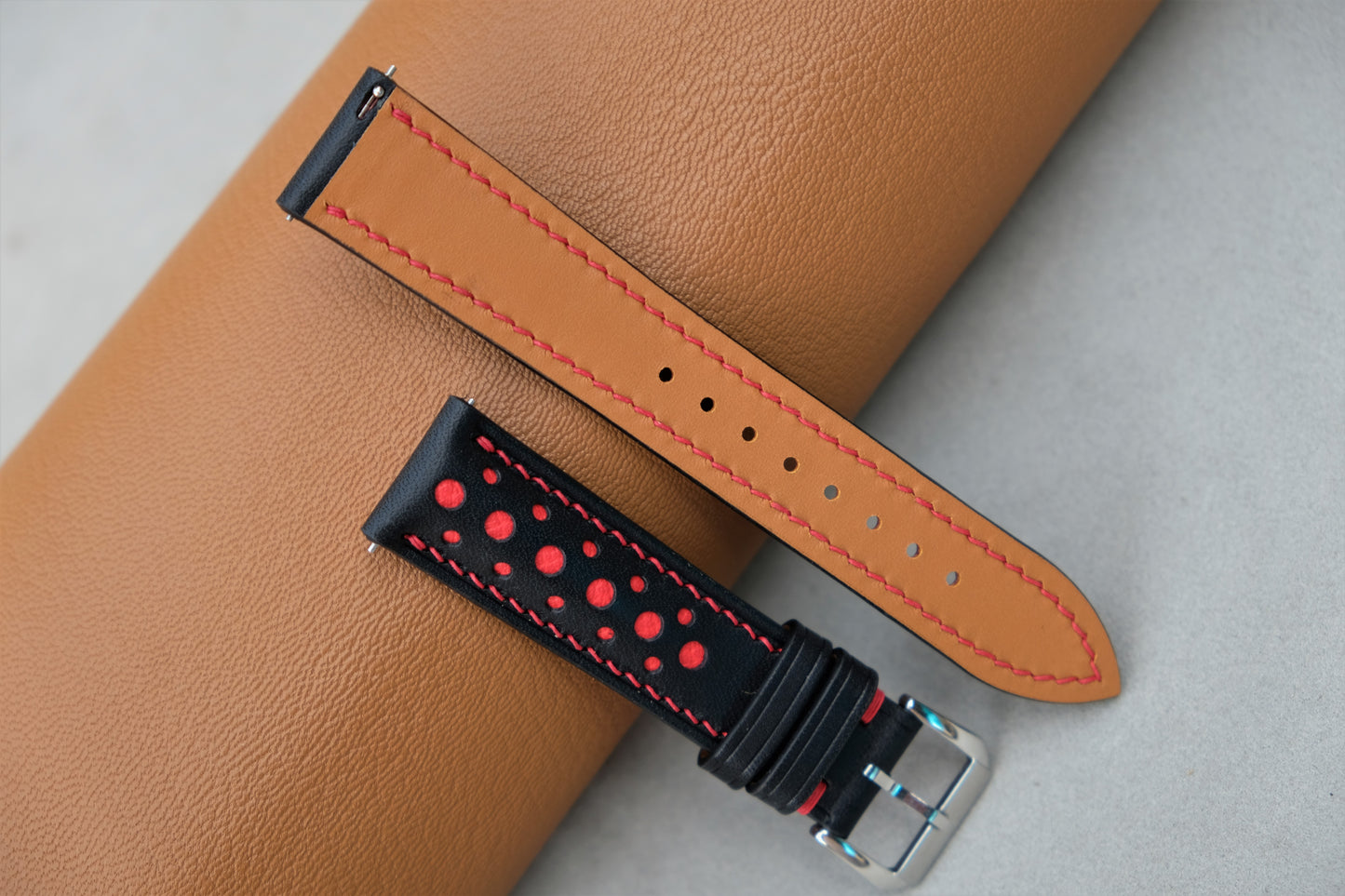 Buttero Leather Watch Strap ( Black & Red )