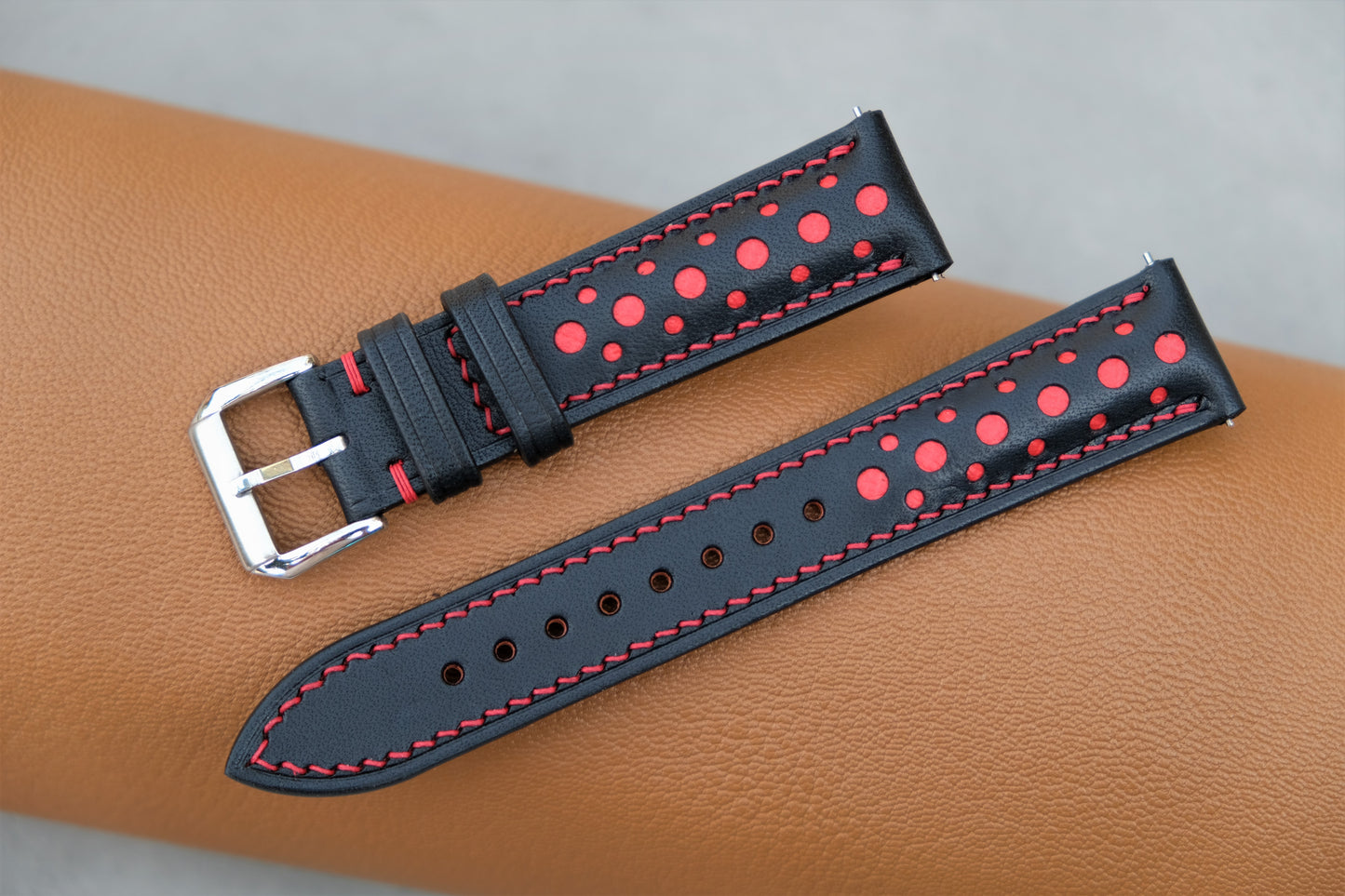 Buttero Leather Watch Strap ( Black & Red )