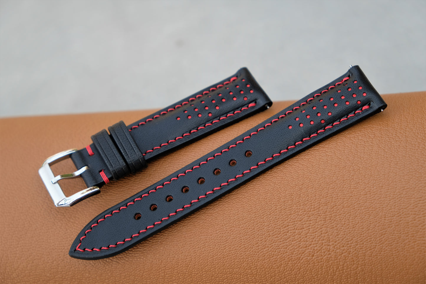 Rally Buttero Leather Watch Strap ( Black & Red )