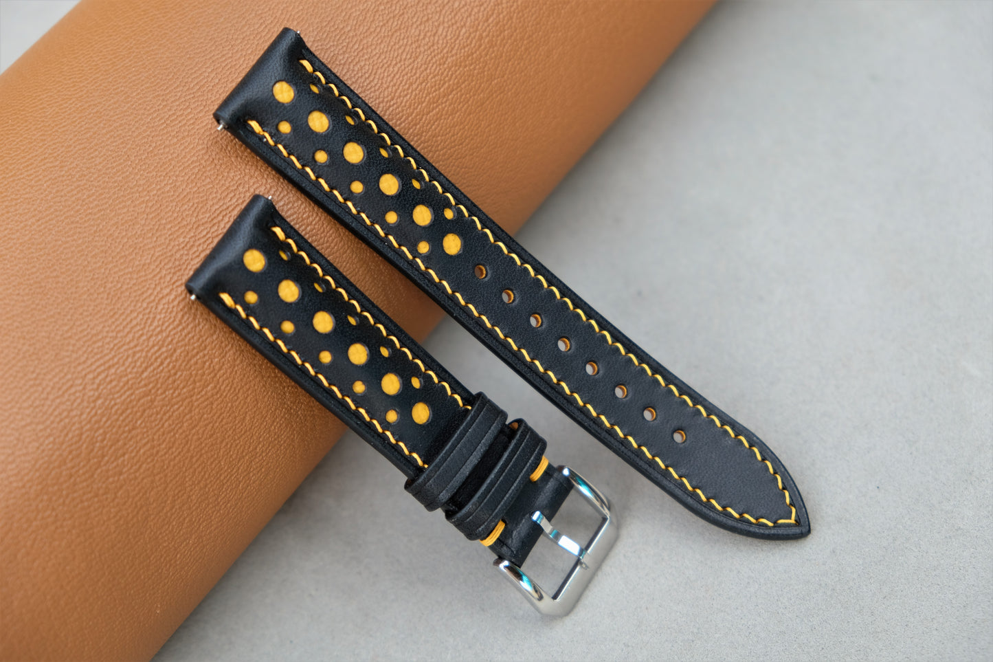 Buttero Leather Watch Strap ( Black & Yellow )