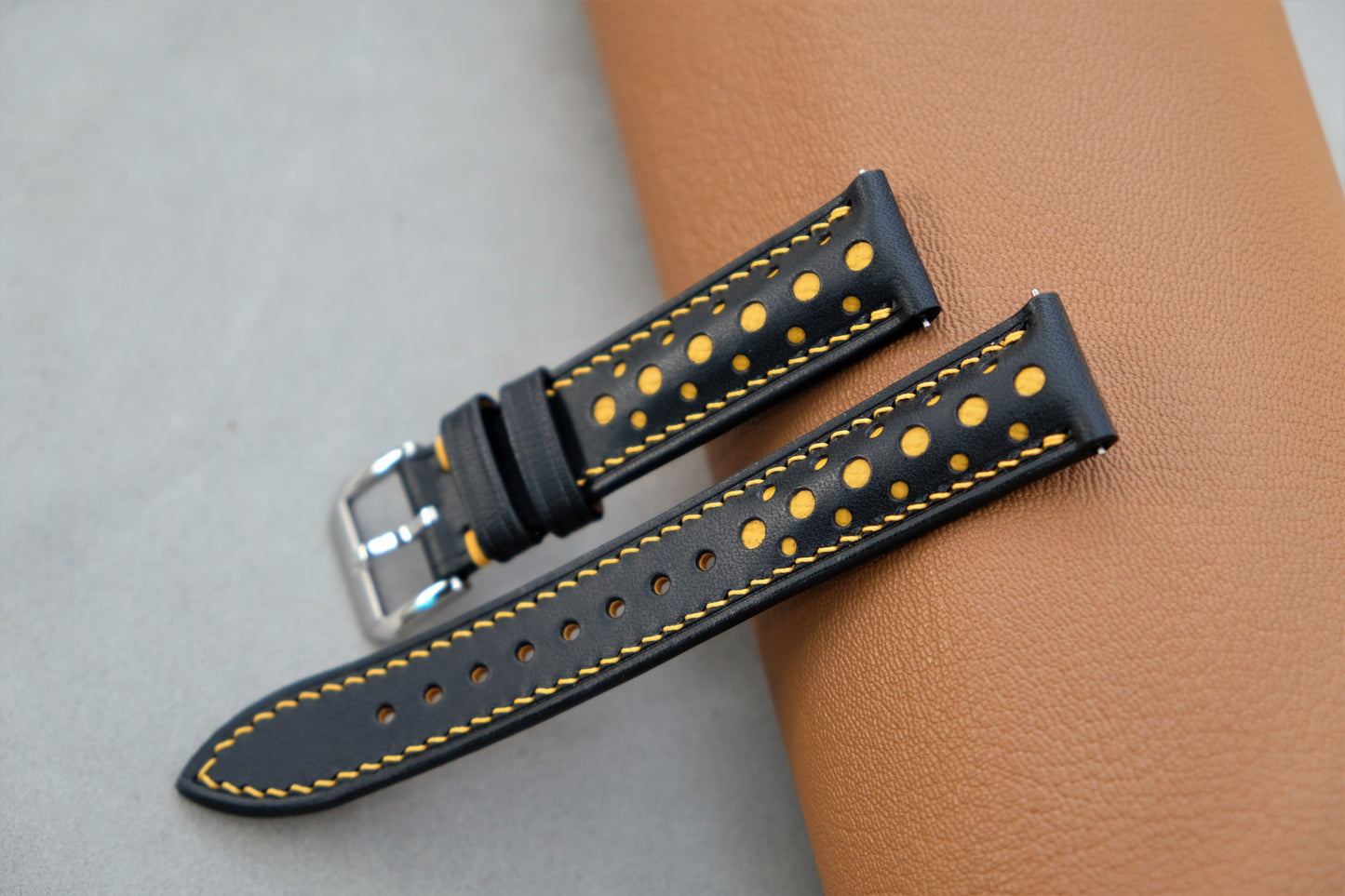 Buttero Leather Watch Strap ( Black & Yellow )