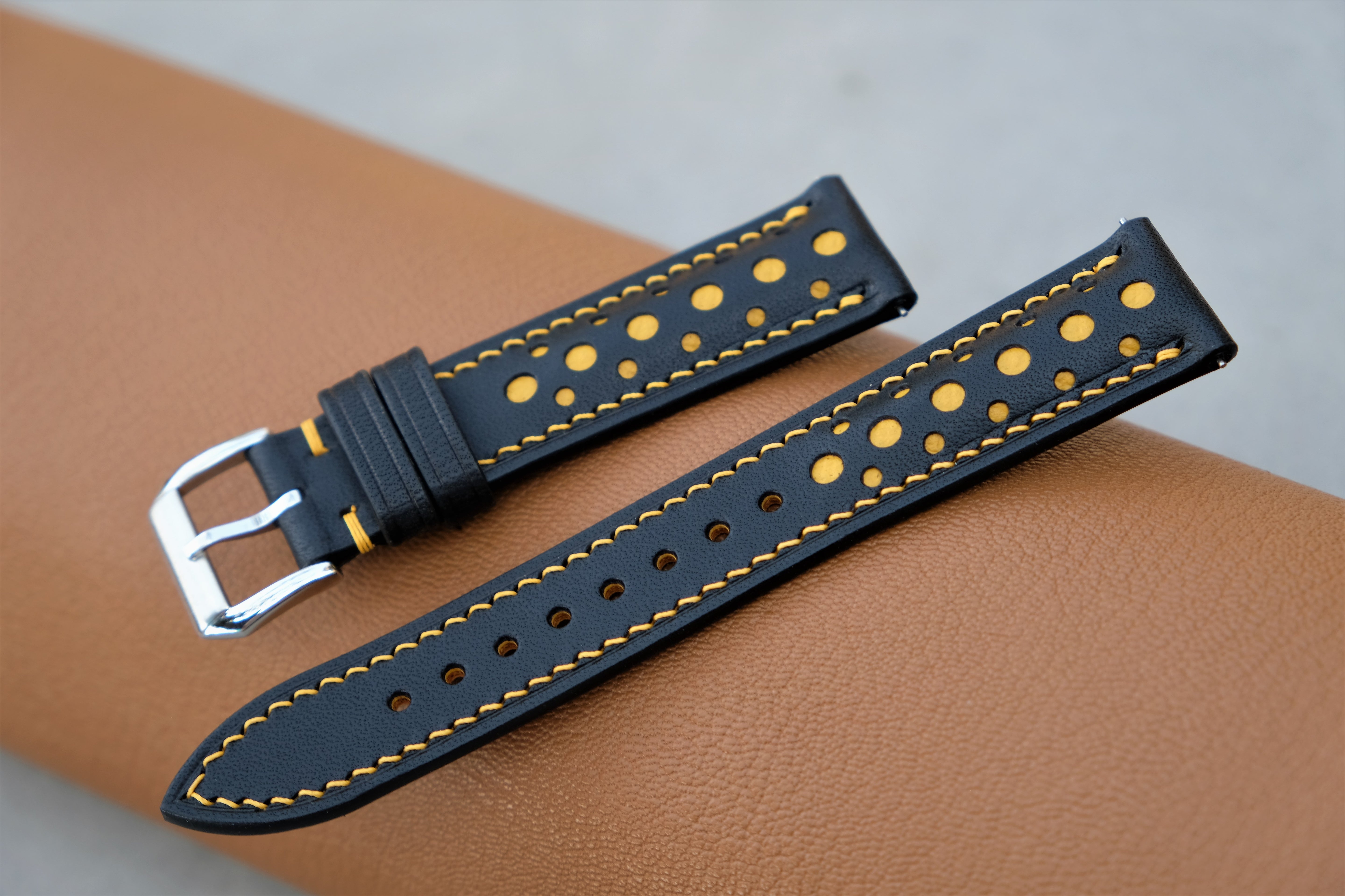 Buttero Leather Watch Strap ( Black & Yellow )