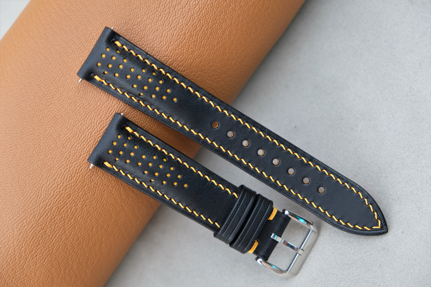 Rally Buttero Leather Watch Strap ( Black & Yellow )