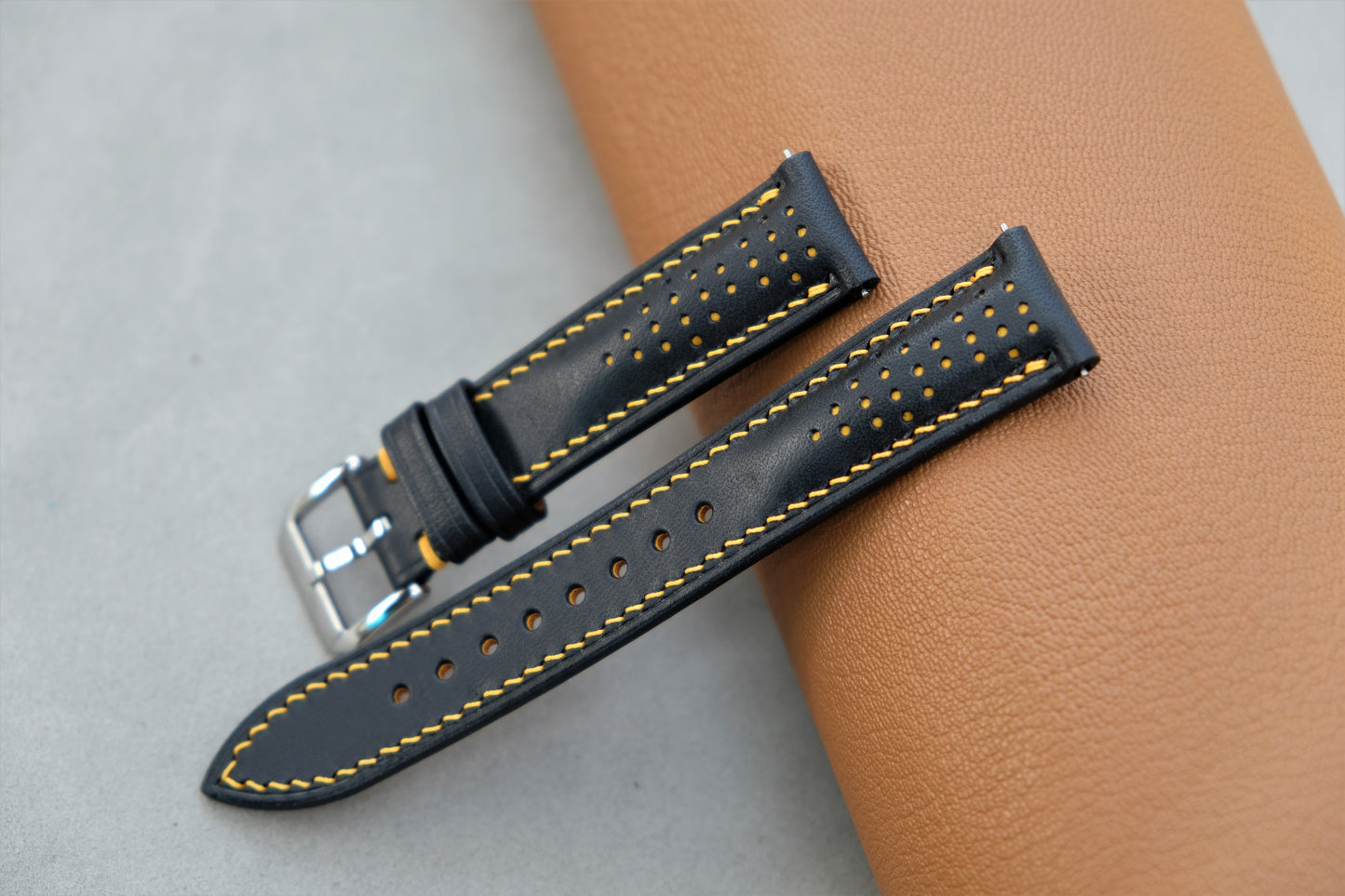 Rally Buttero Leather Watch Strap ( Black & Yellow )