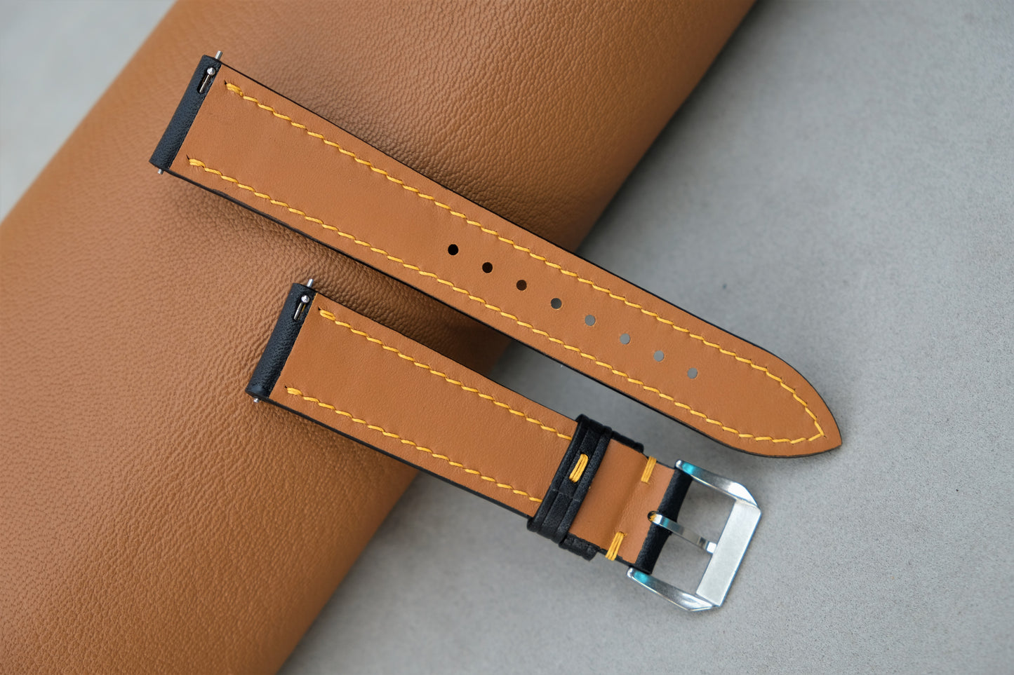 Rally Buttero Leather Watch Strap ( Black & Yellow )