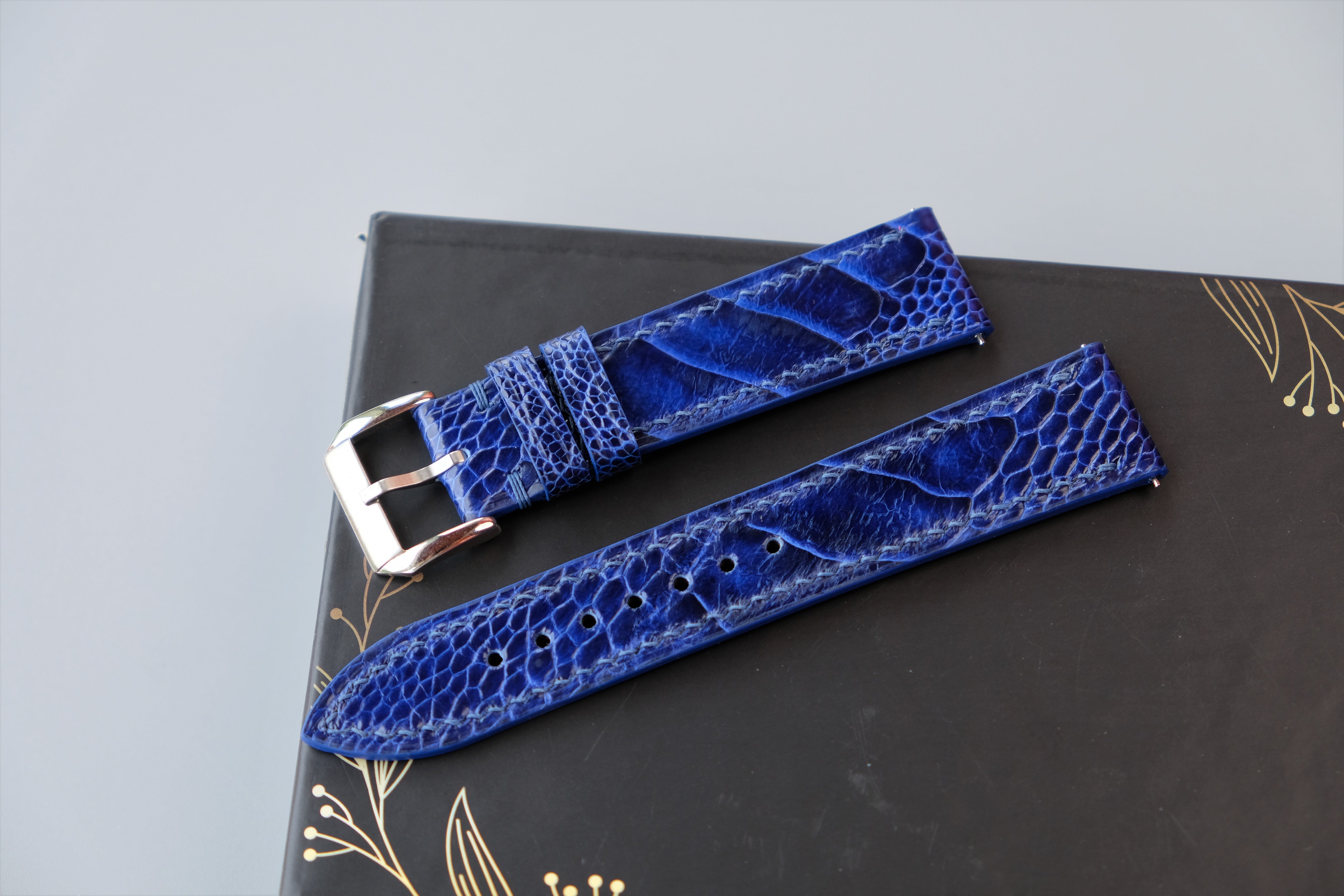 Blue Ostrich Leather Watch Strap – Custom Sizes 10mm to 26mm