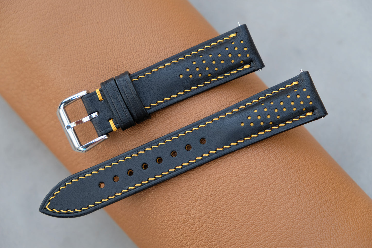 Rally Buttero Leather Watch Strap ( Black & Yellow )