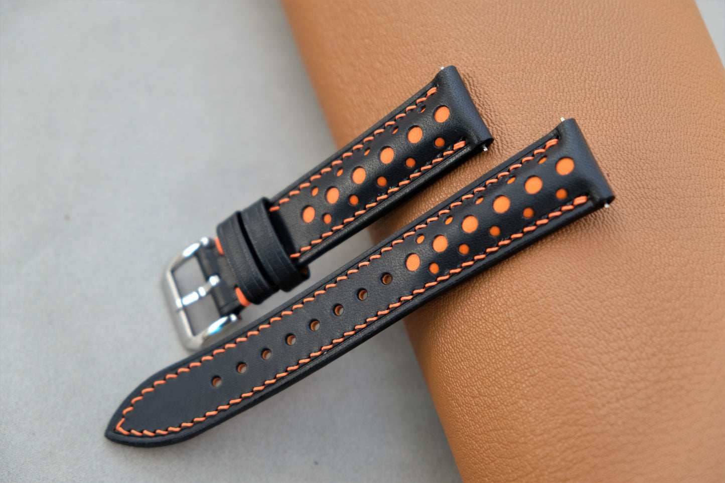 Buttero Leather Watch Strap ( Black & Orange )