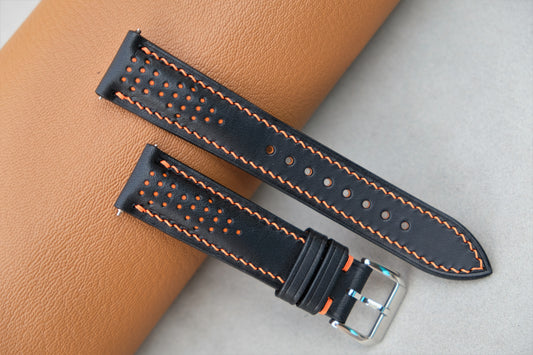 Rally Buttero Leather Watch Strap ( Black & Orange )