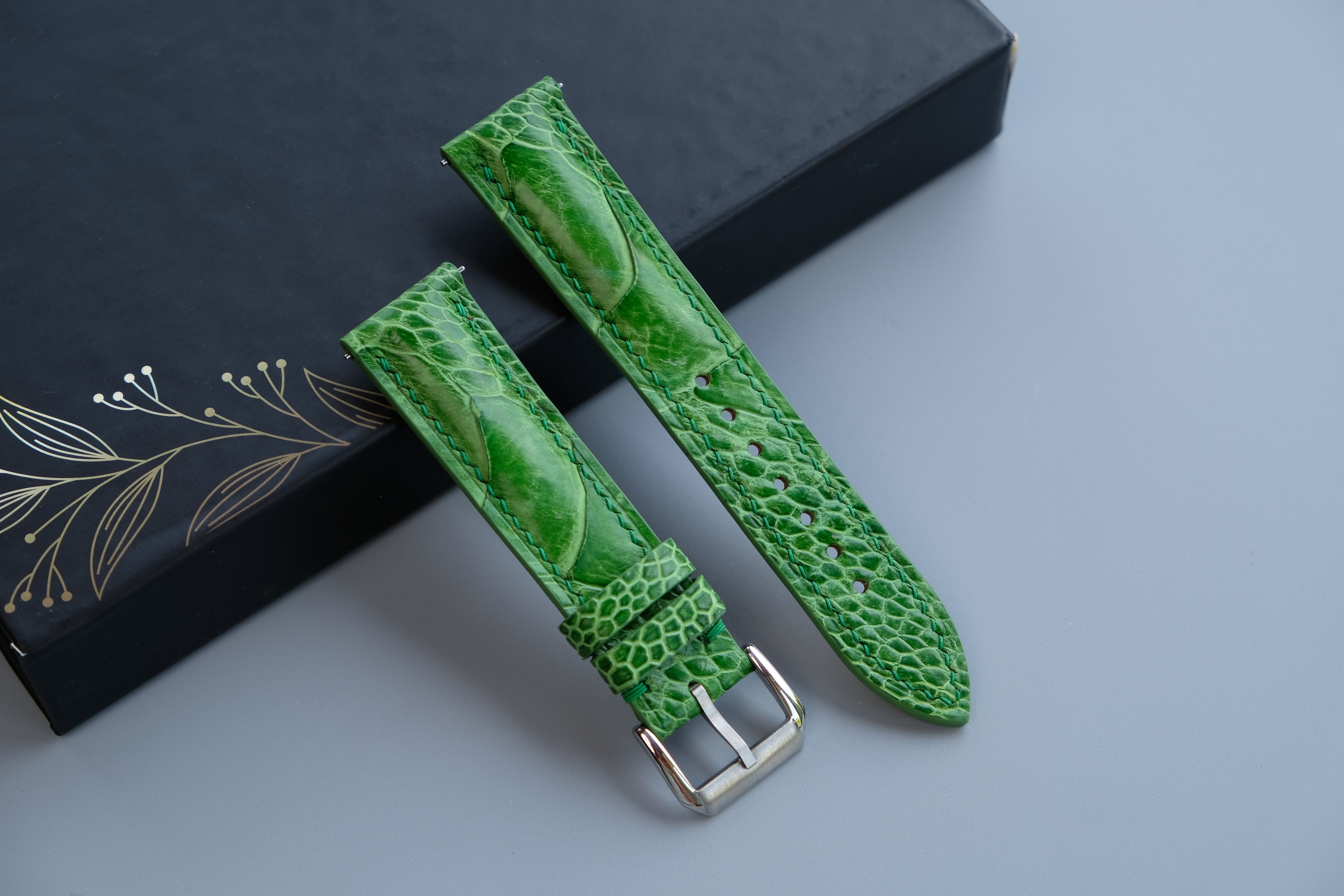 Light Green Ostrich Leather Watch Strap – Custom Sizes 10mm to 26mm