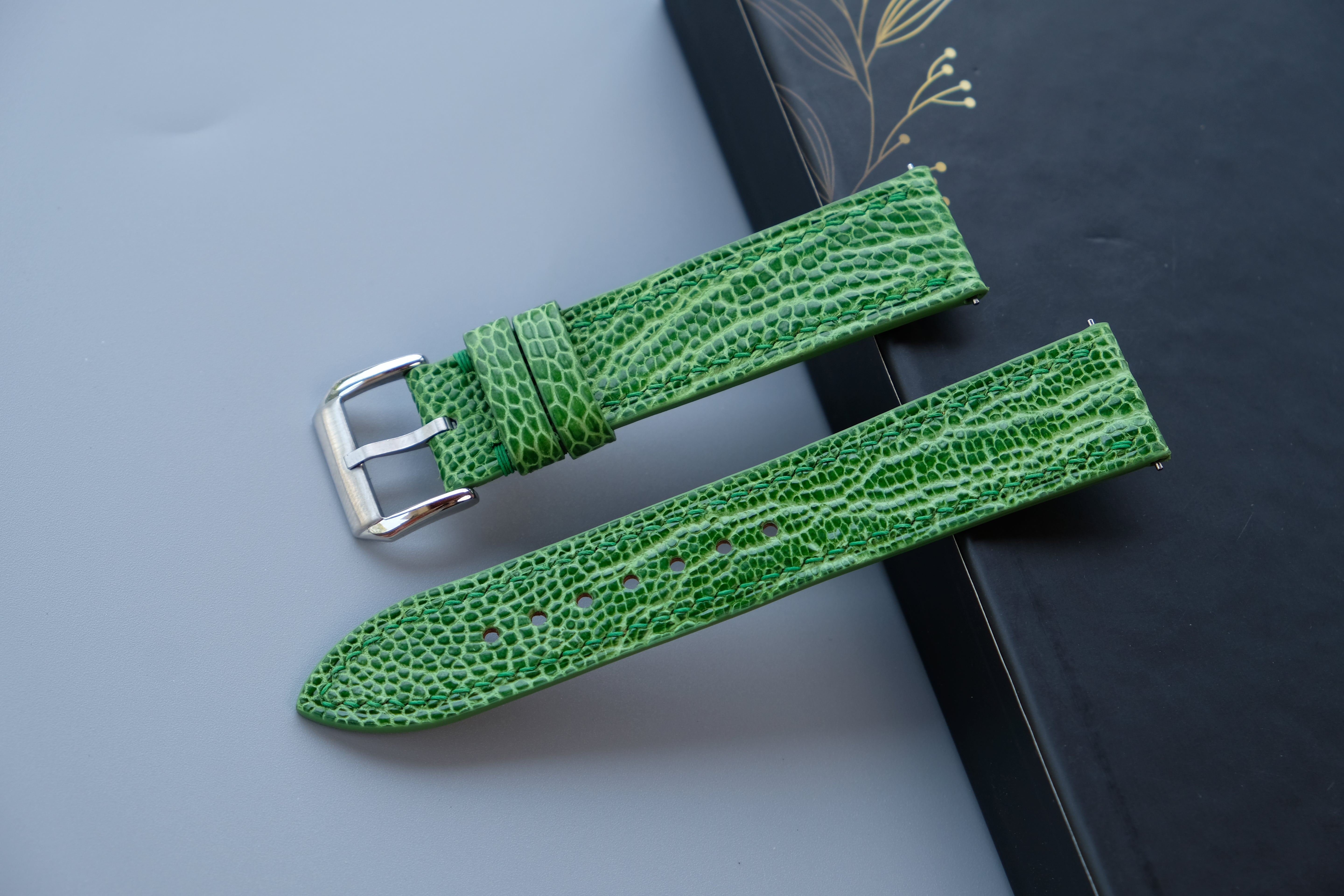 Light Green Ostrich Leather Watch Strap – Custom Sizes 10mm to 26mm