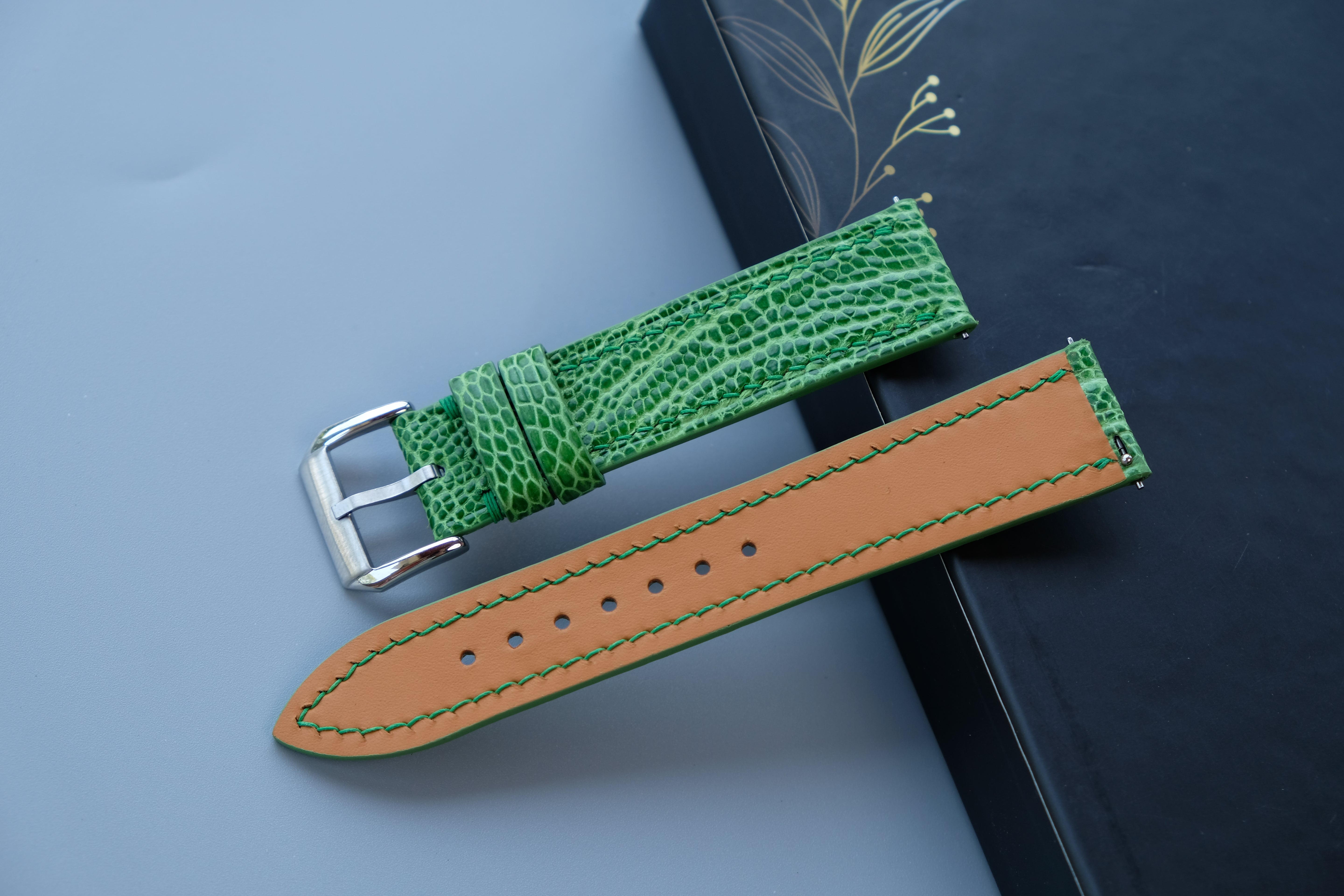 Light Green Ostrich Leather Watch Strap – Custom Sizes 10mm to 26mm