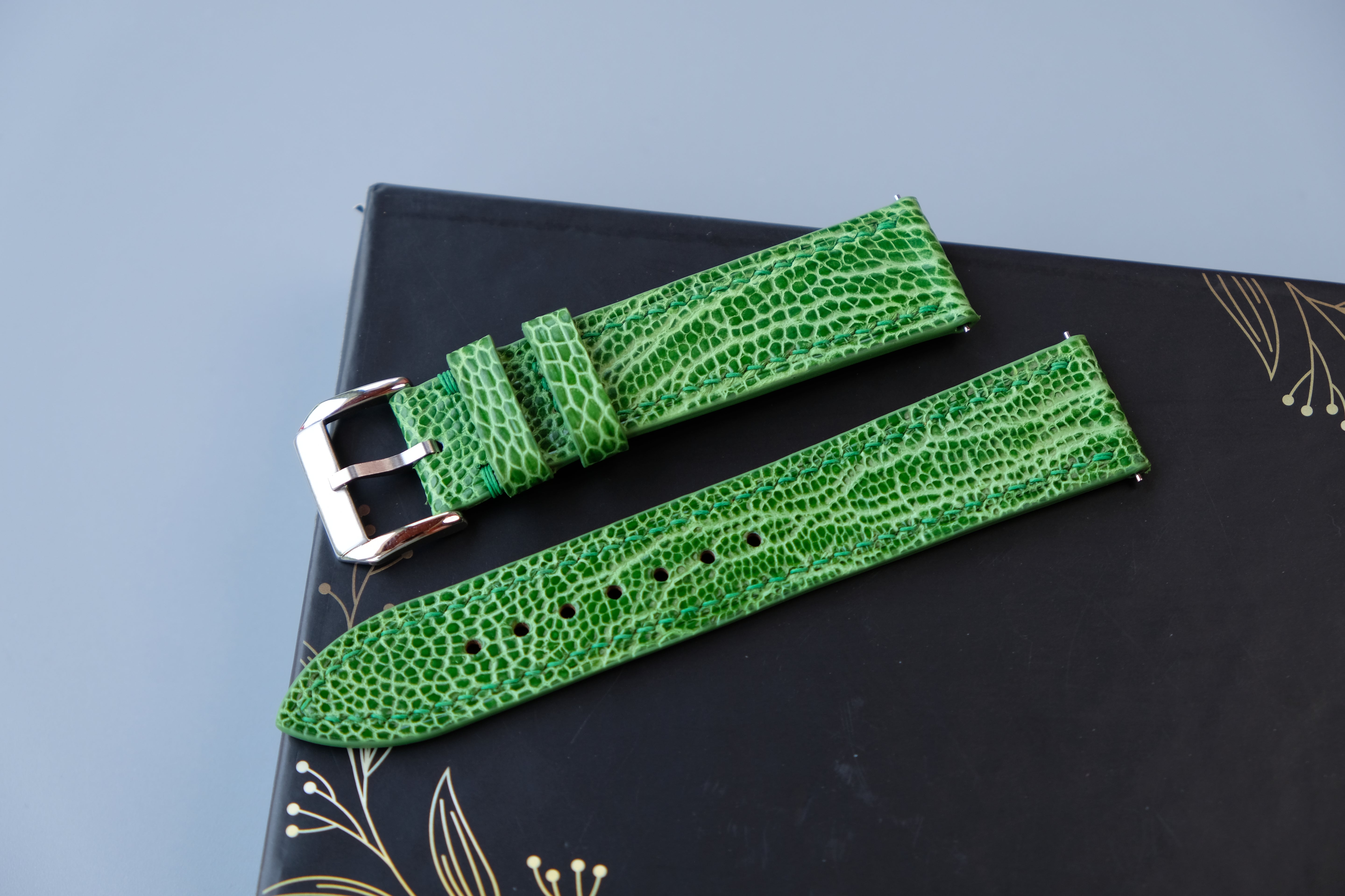 Light Green Ostrich Leather Watch Strap – Custom Sizes 10mm to 26mm