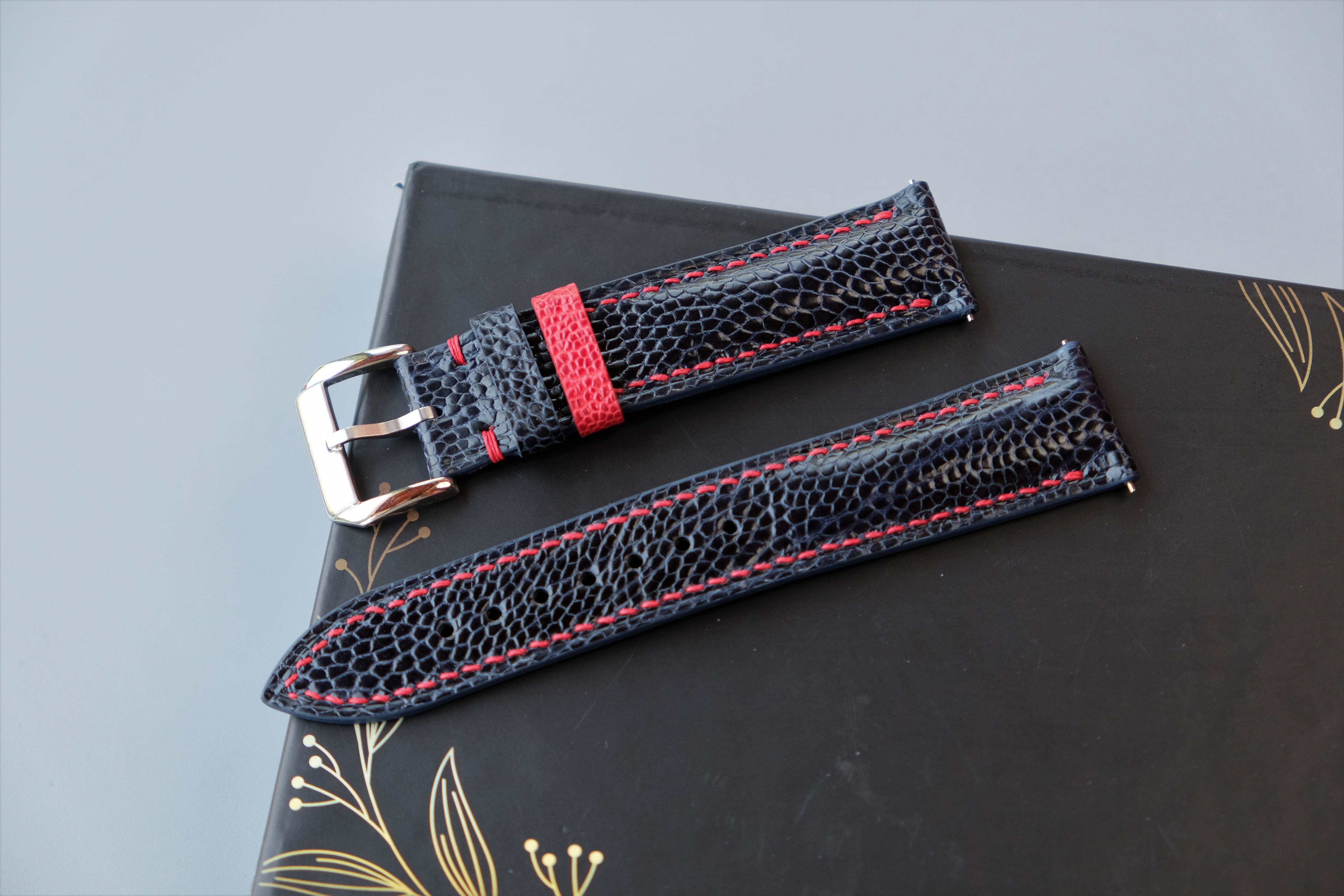 Dark Navy Ostrich Leather Watch Strap – Custom Sizes 10mm to 26mm
