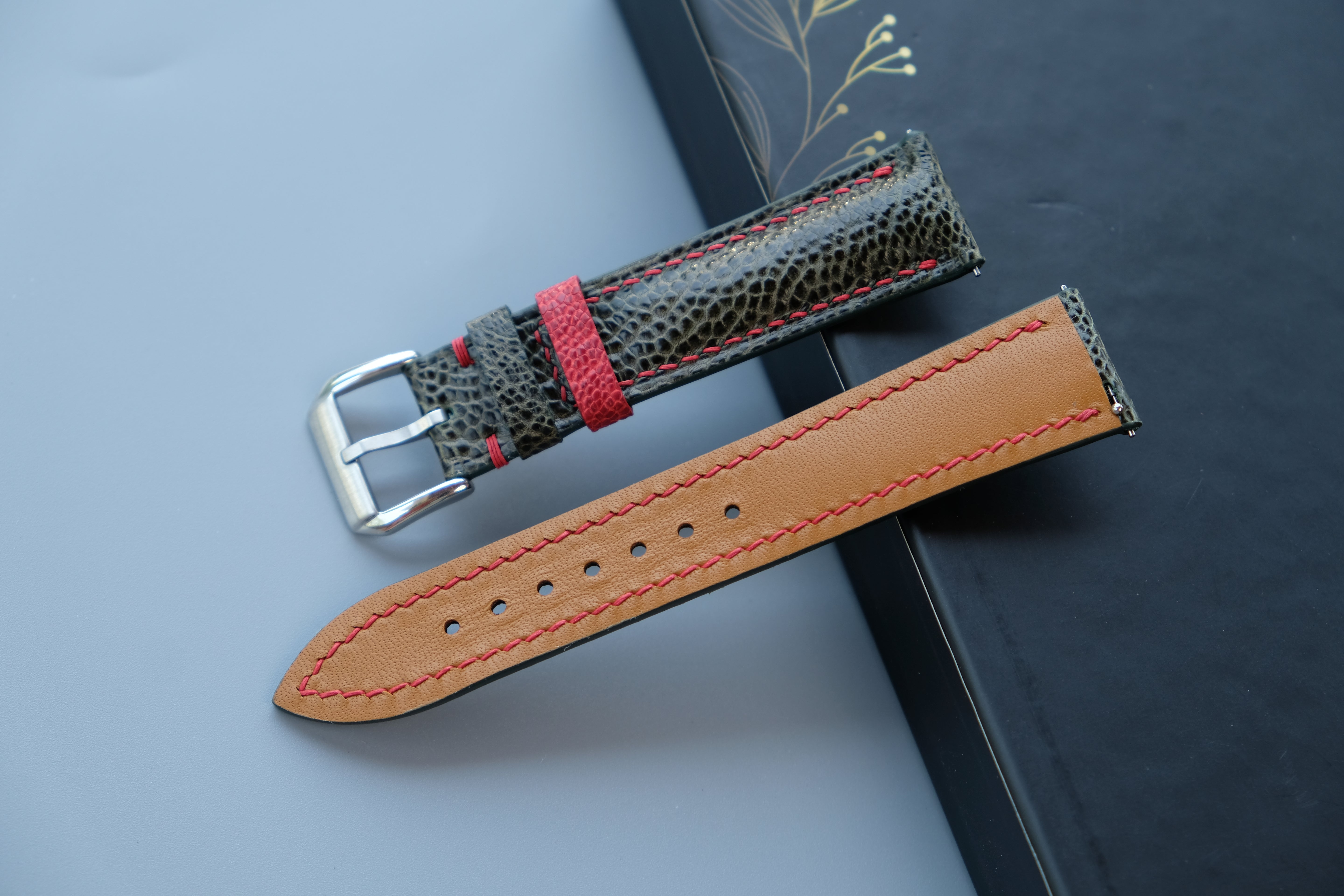 Olive Green Ostrich Leather Watch Strap – Custom Sizes 10mm to 26mm