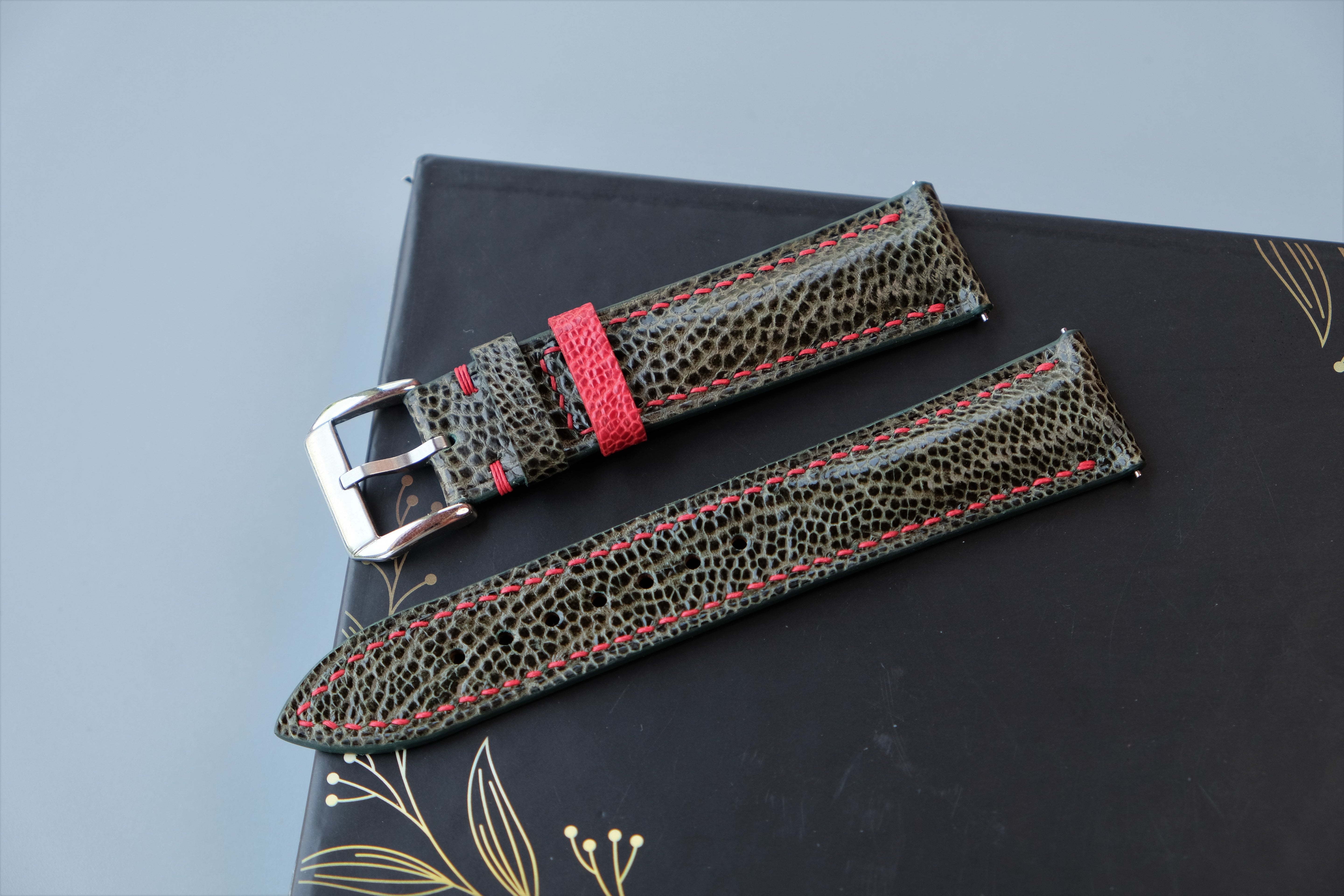 Olive Green Ostrich Leather Watch Strap – Custom Sizes 10mm to 26mm