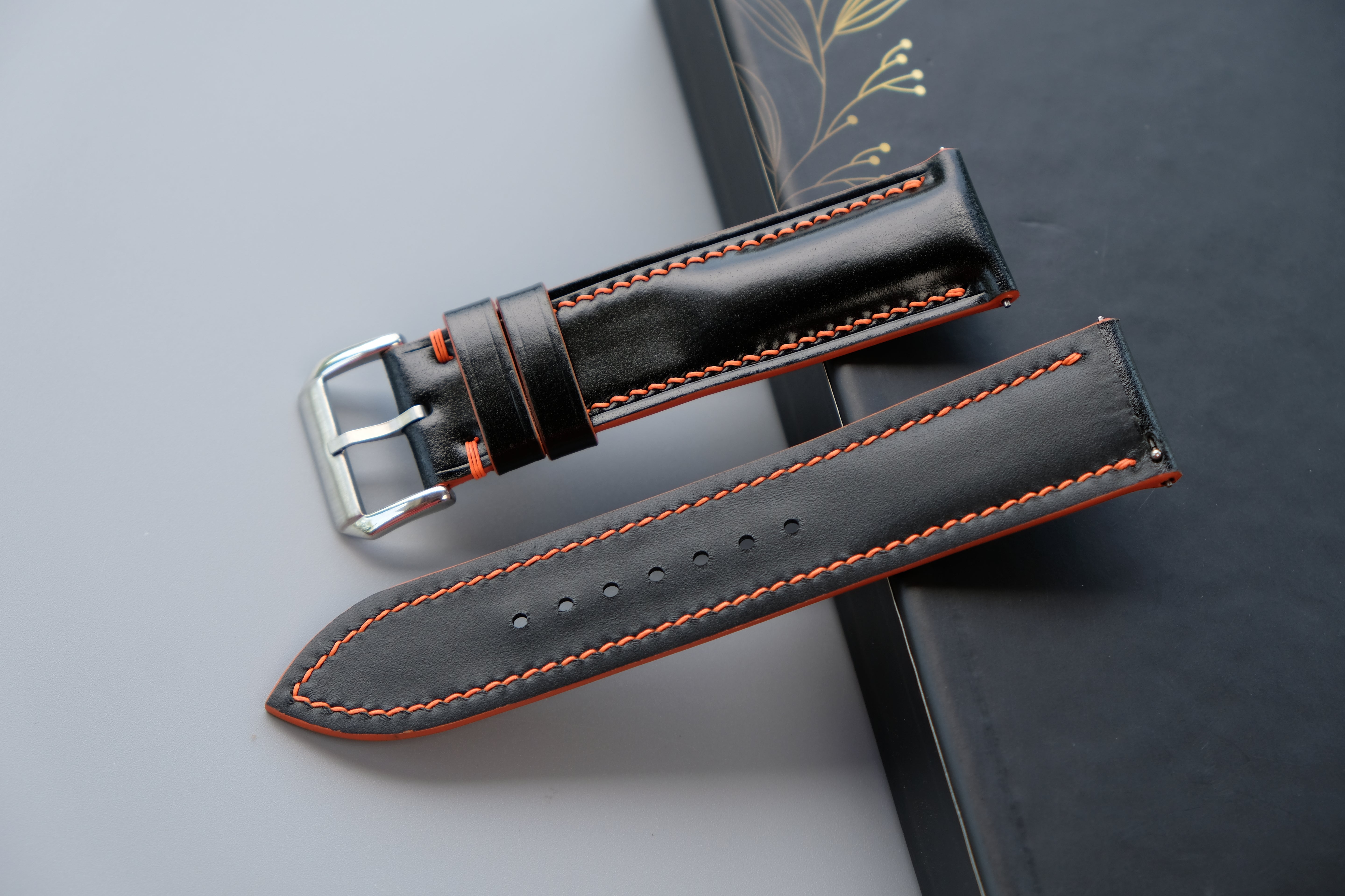 Black Shell Cordovan Watch Strap – Handmade Shinki Hikaku Leather Band – Custom Size 10mm to 26mm