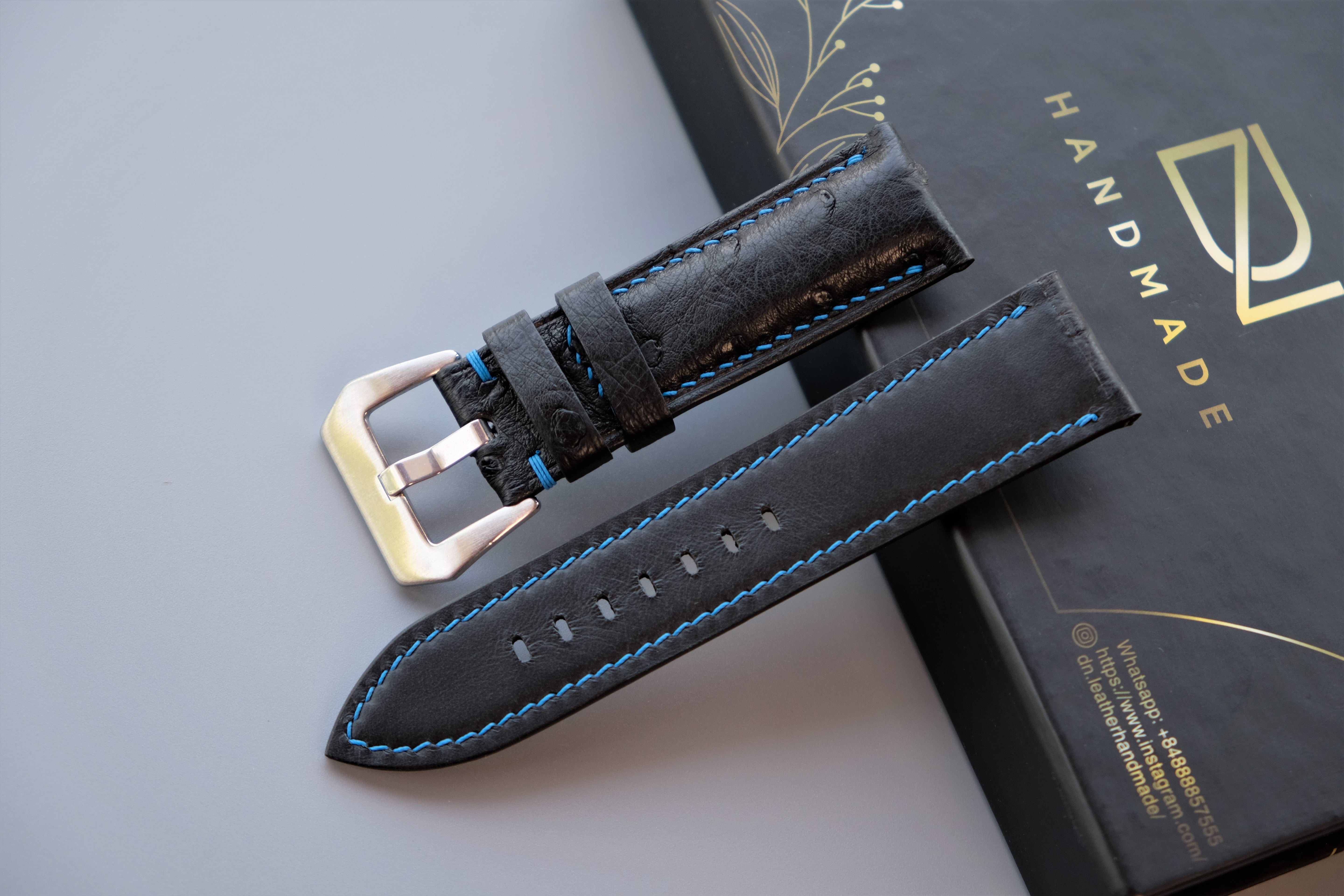 Black Ostrich Leather Watch Strap For PANERAI
