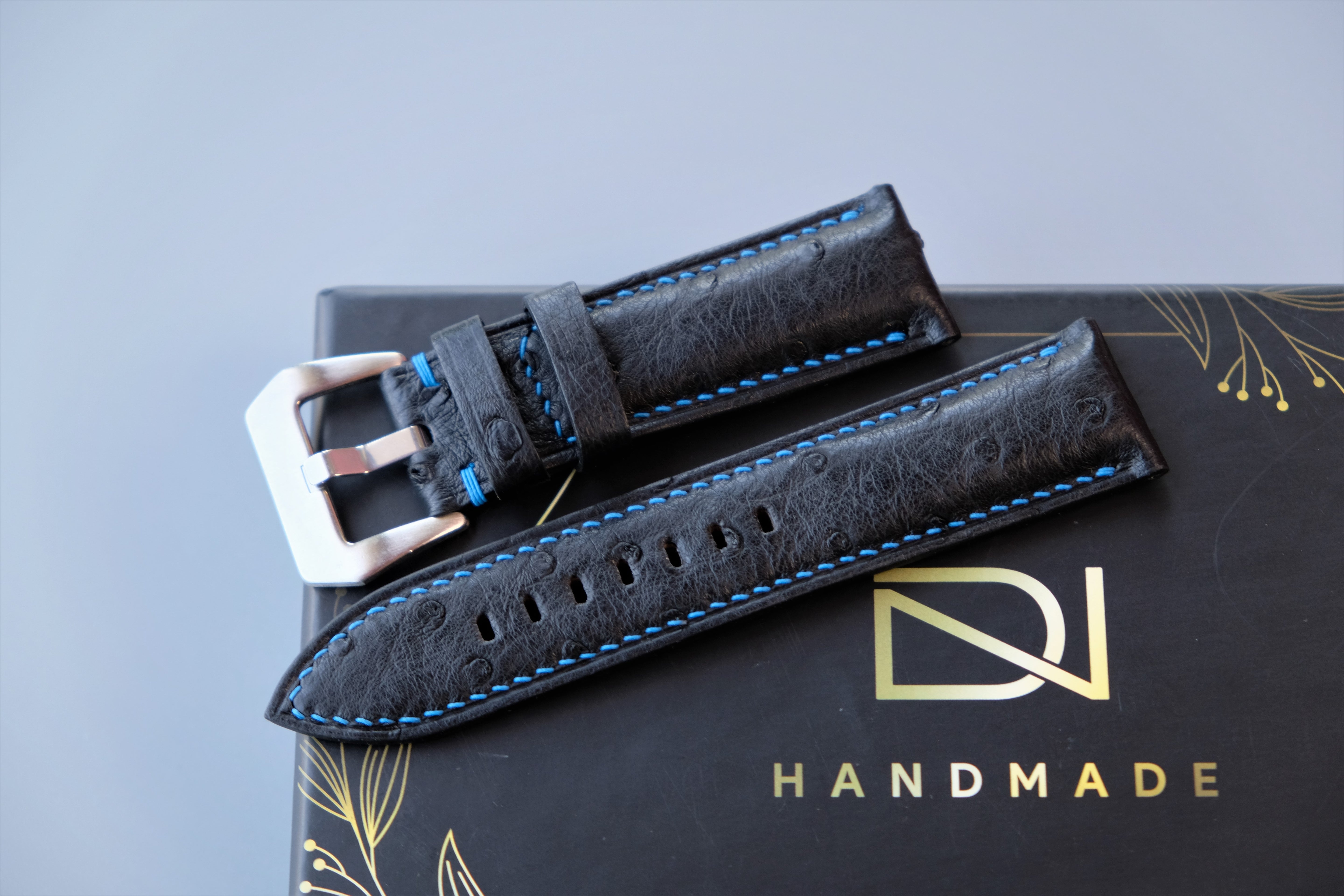Black Ostrich Leather Watch Strap For PANERAI