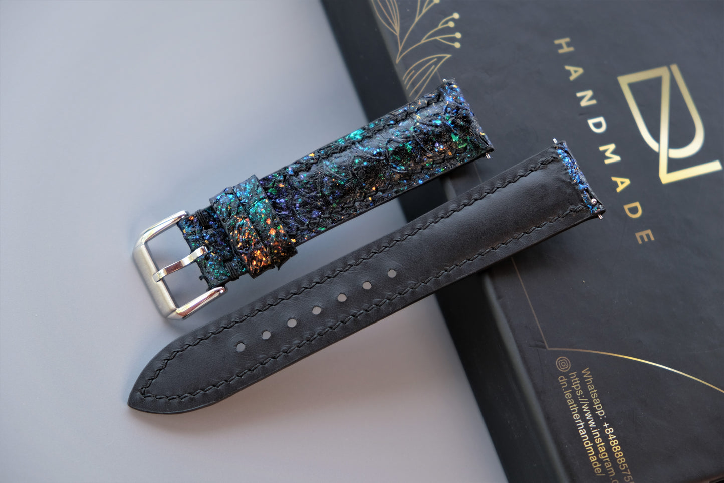 Black GALAXY Carp Leather Watch Strap