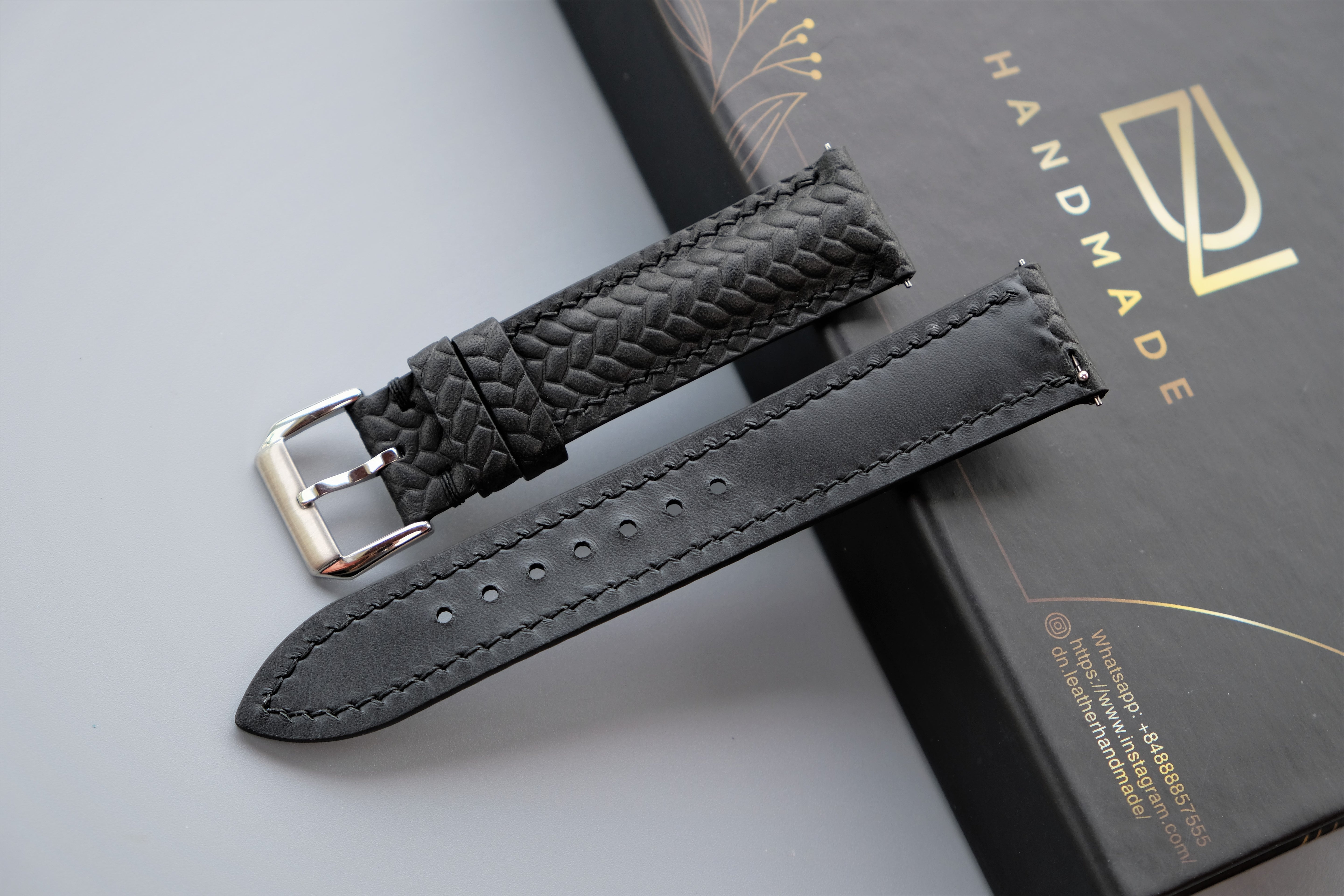 Black Maya Leather Watch Strap – Custom Sizes 10mm to 26mm