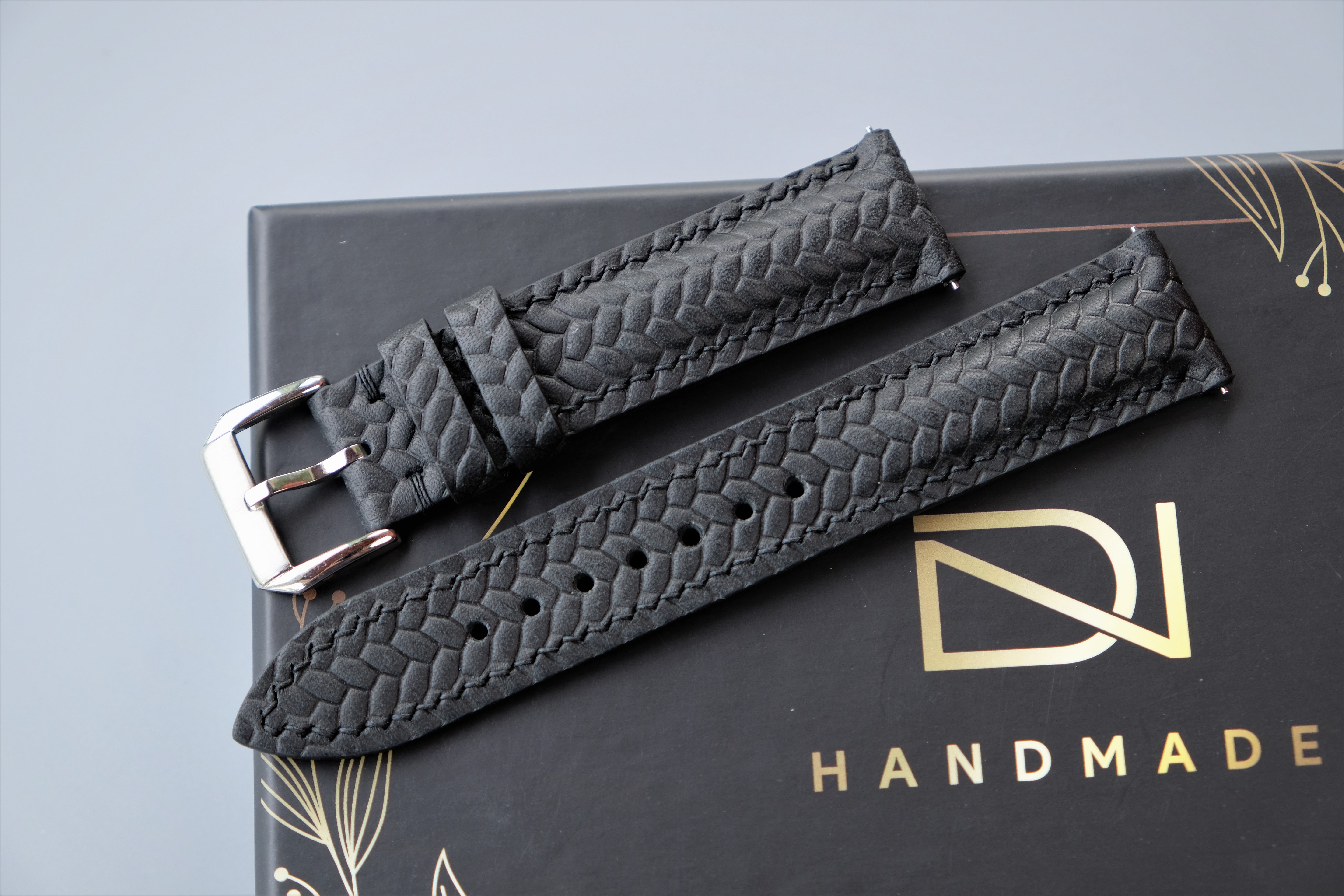 Black Maya Leather Watch Strap – Custom Sizes 10mm to 26mm
