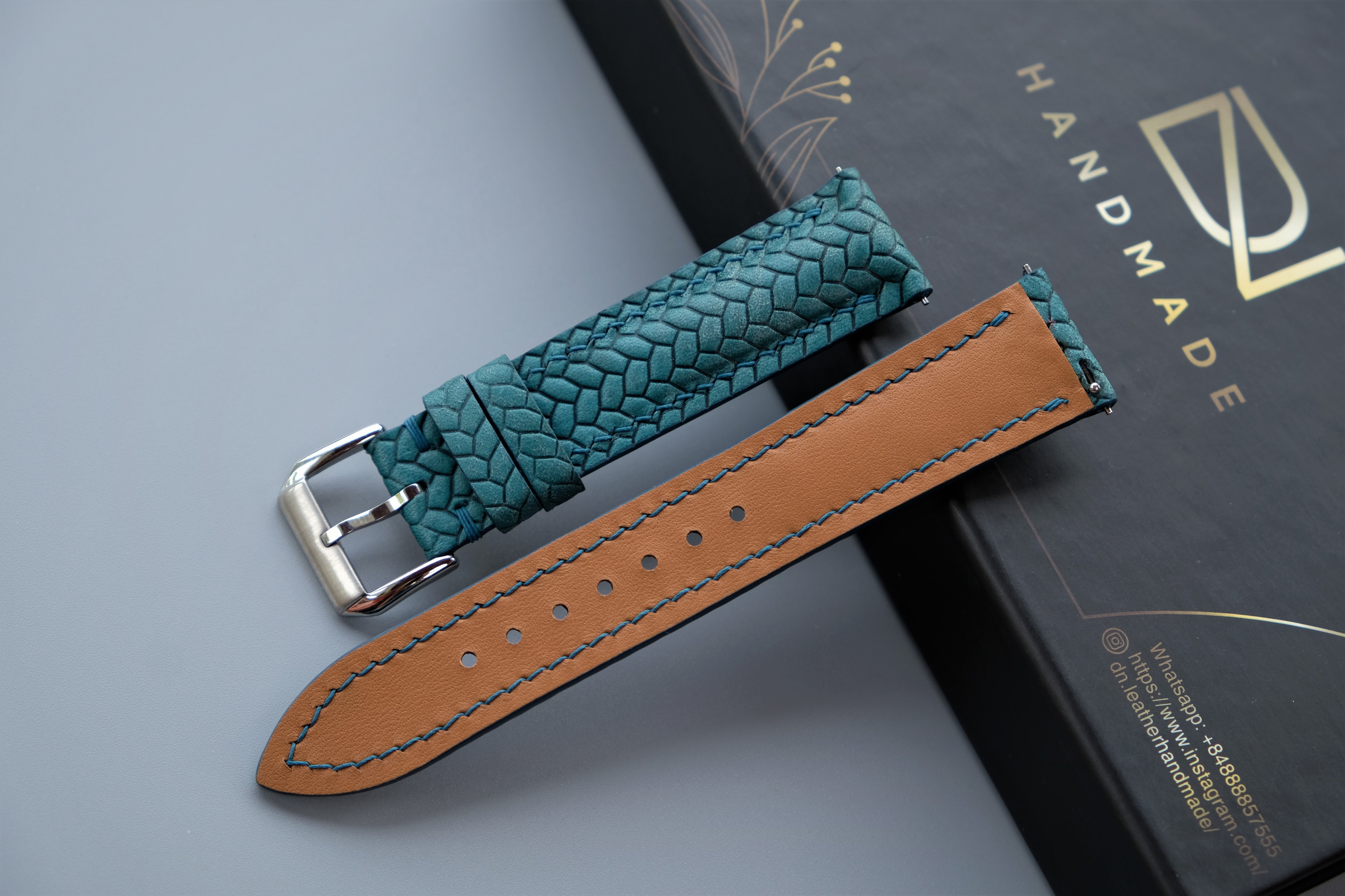 Turquoise Maya Leather Watch Strap – Custom Sizes 10mm to 26mm
