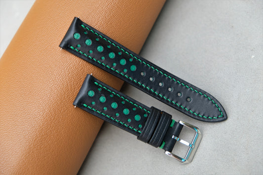 Buttero Leather Watch Strap ( Black & Green )