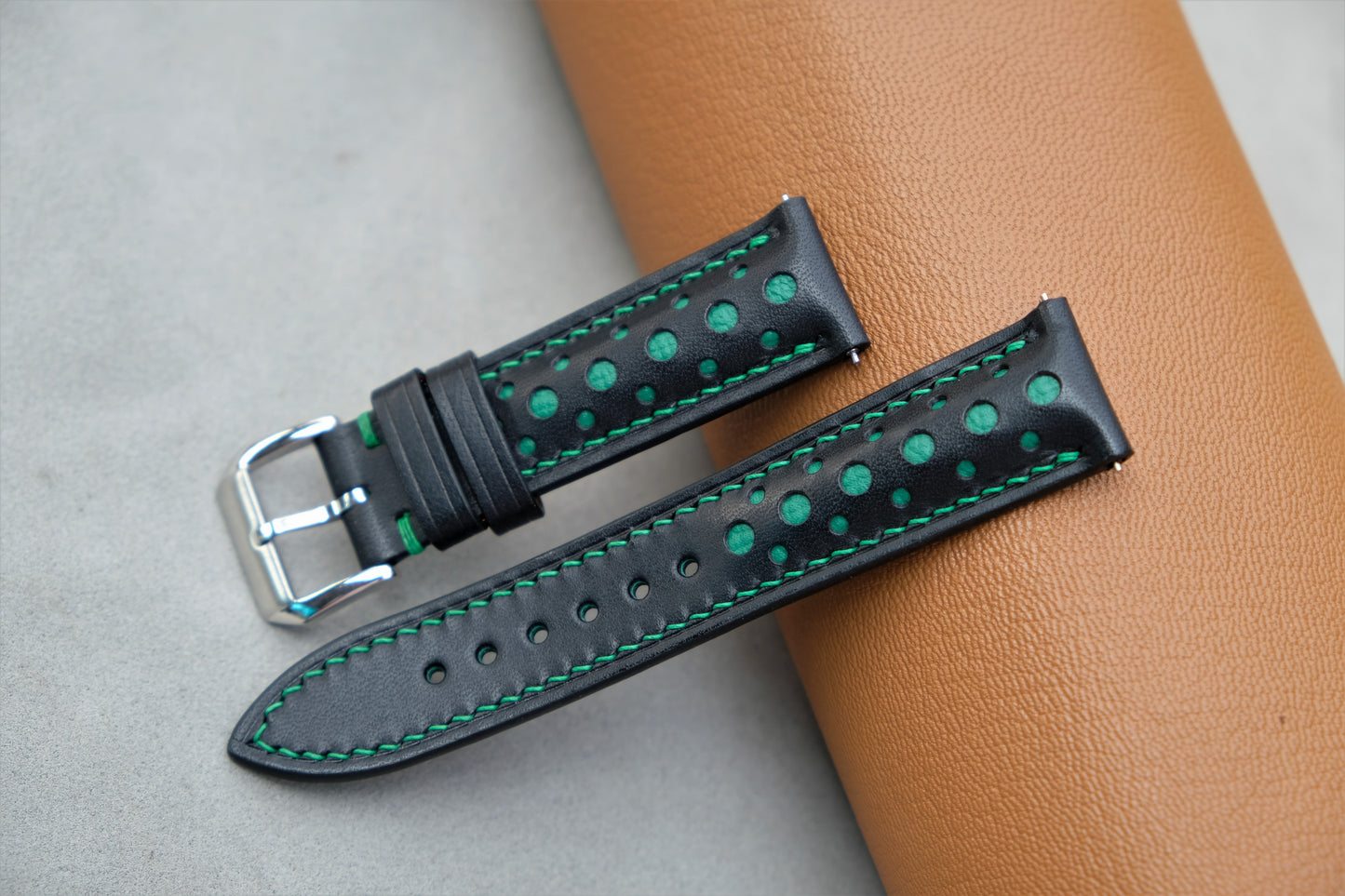 Buttero Leather Watch Strap ( Black & Green )