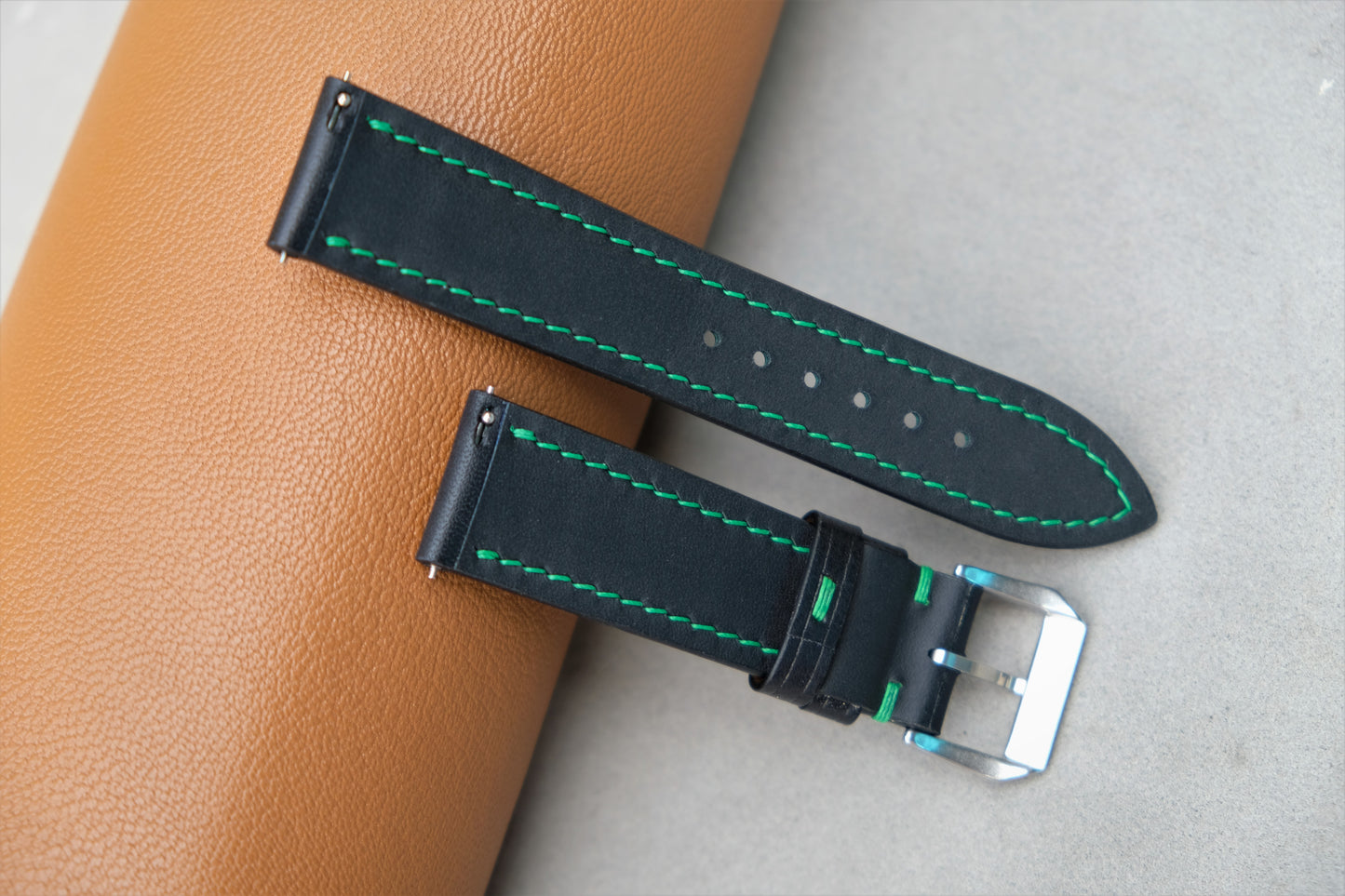 Buttero Leather Watch Strap ( Black & Green )