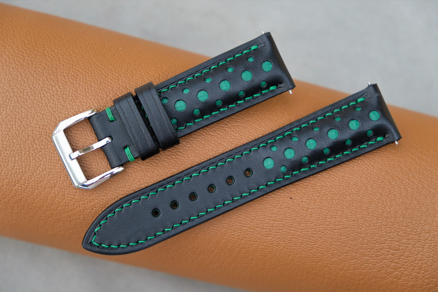 Buttero Leather Watch Strap ( Black & Green )