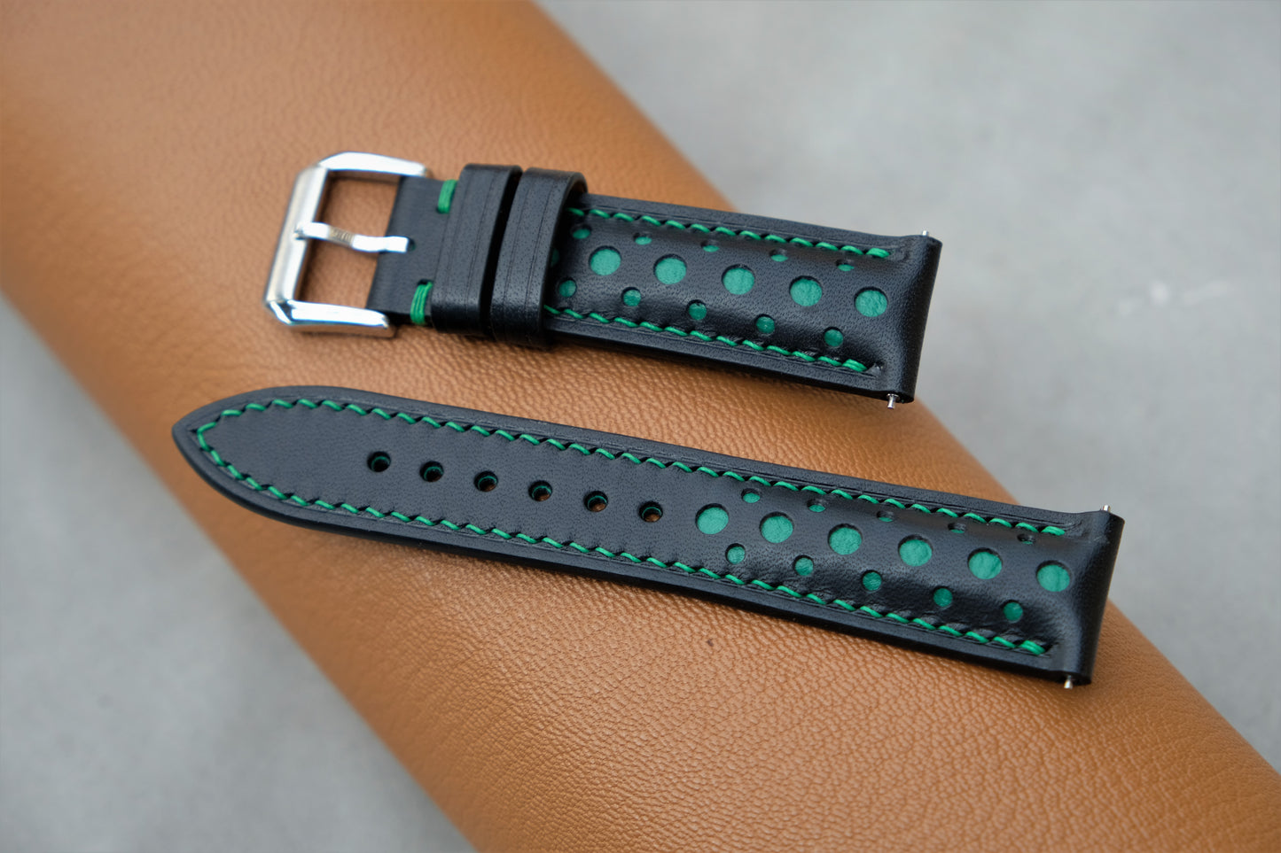 Buttero Leather Watch Strap ( Black & Green )