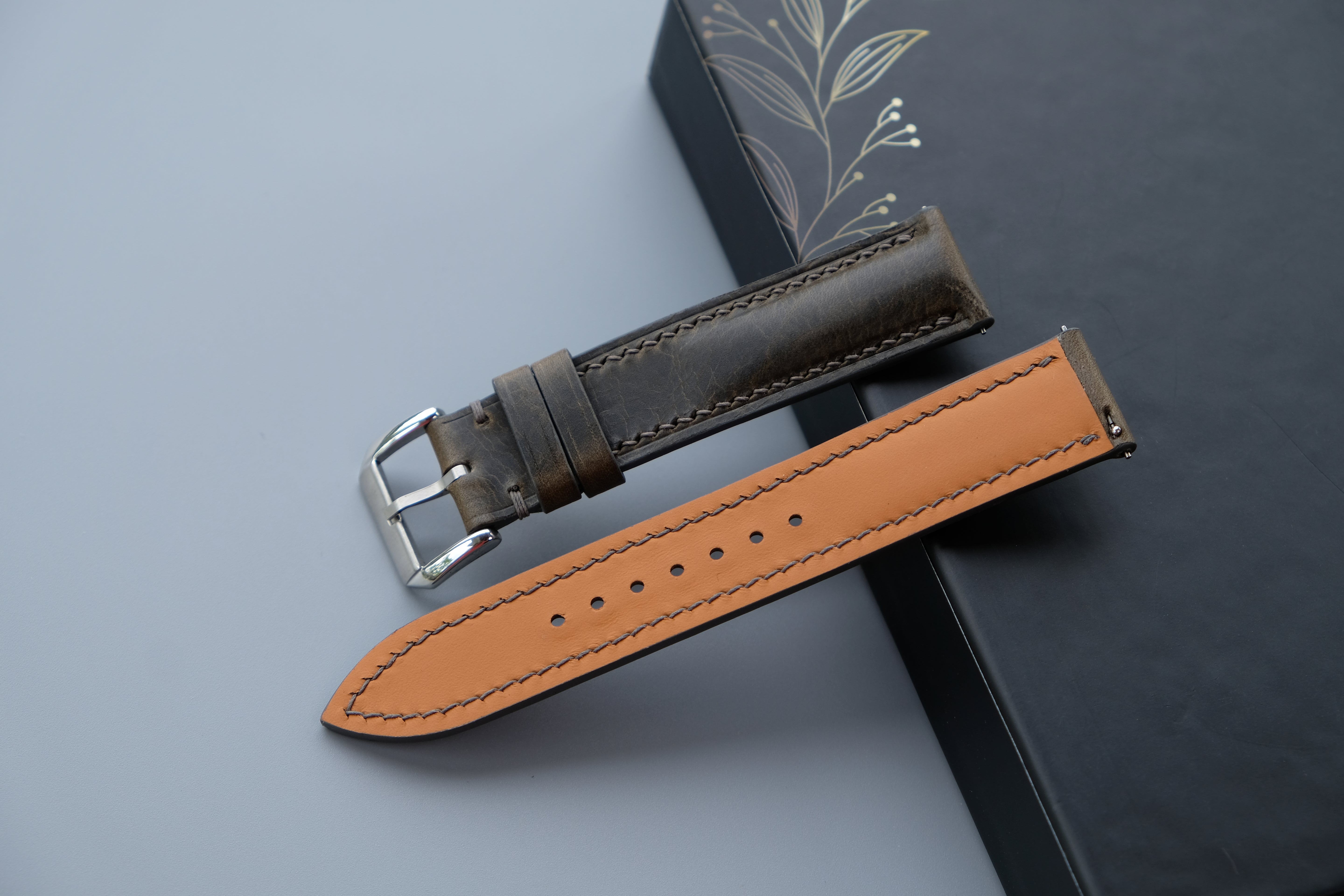 Dark Gray Badalassi Waxy Leather Watch Strap
