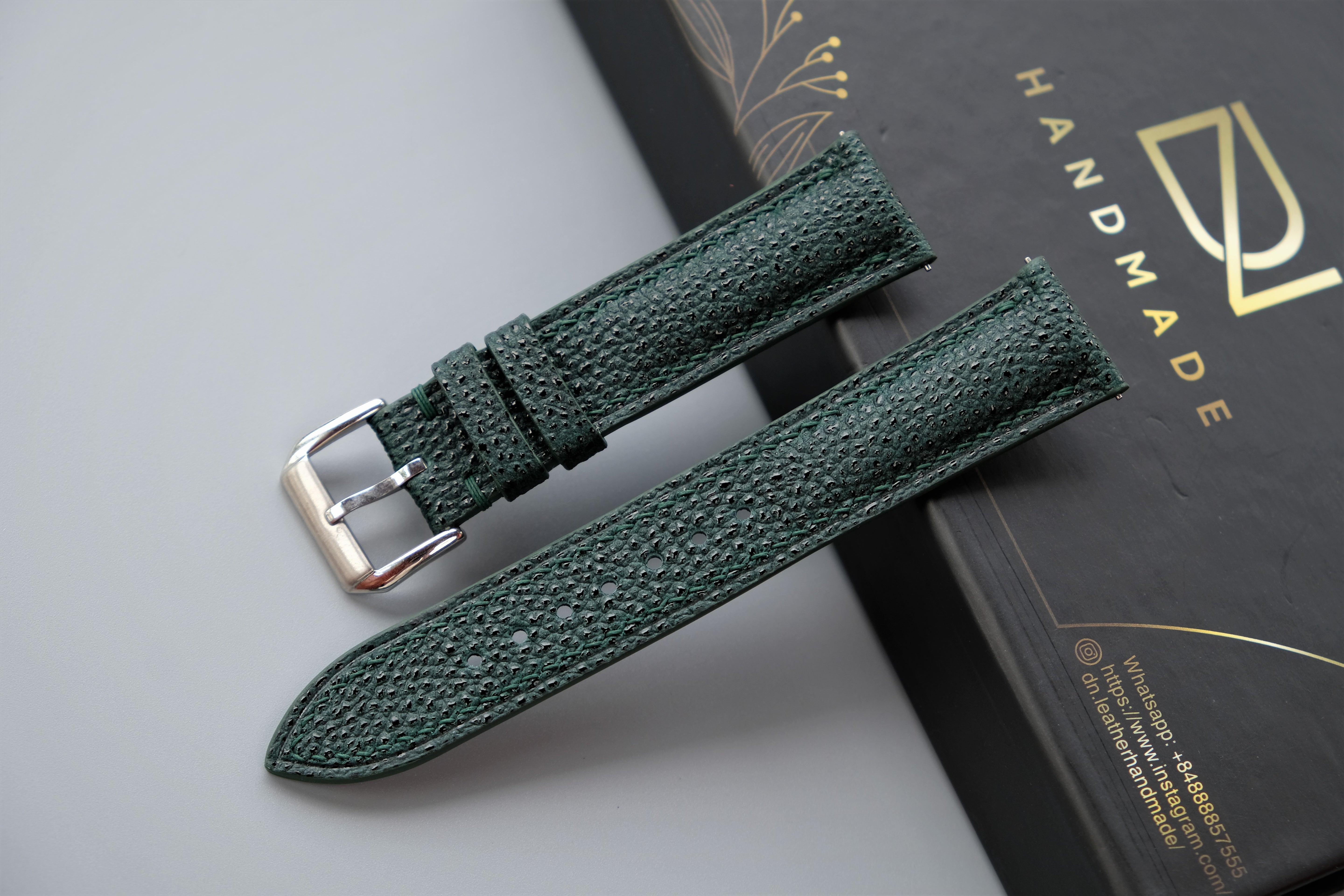 Green EMBOSSED Calf Leather Watch Strap  – Custom Sizes 10mm to 26mm