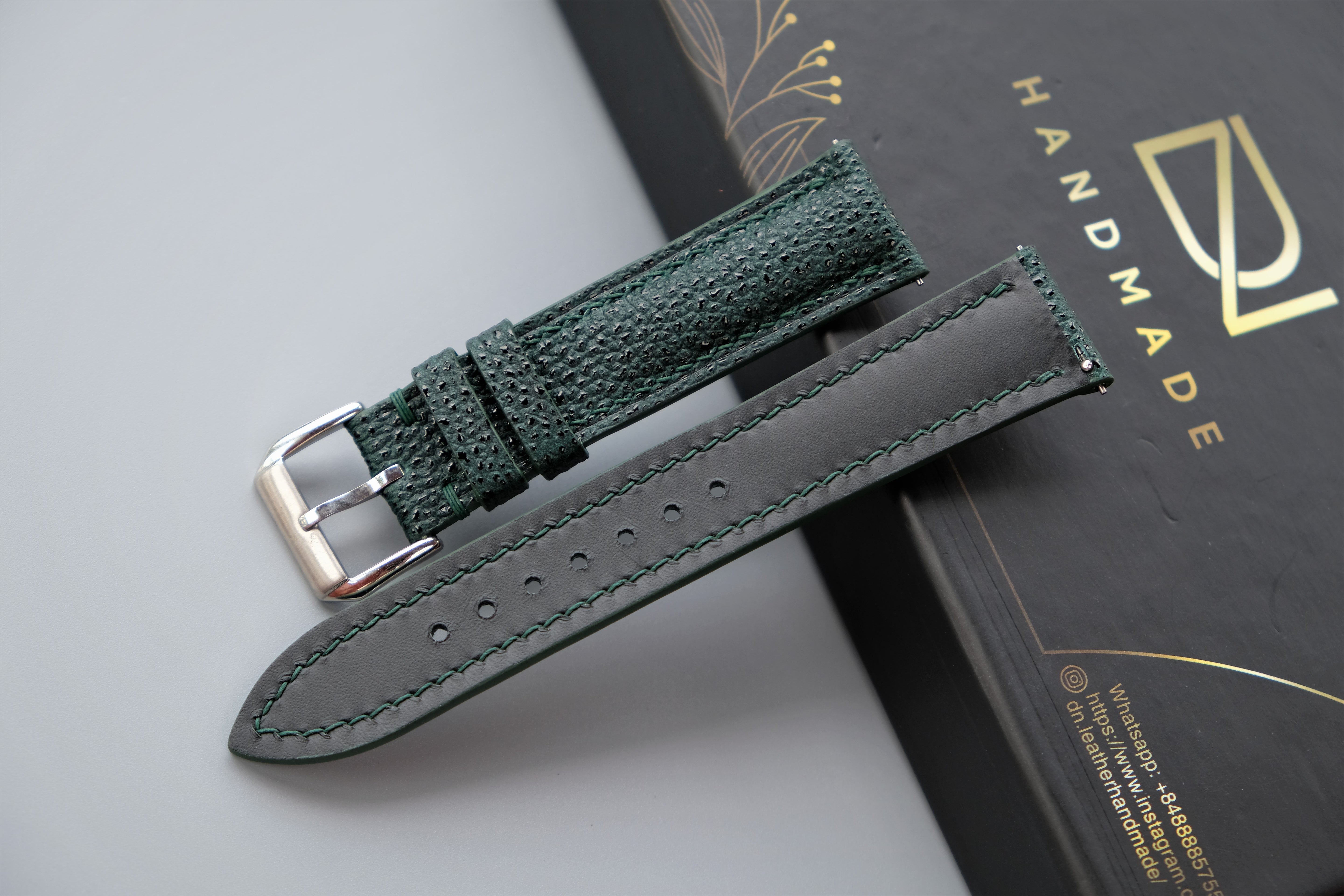 Green EMBOSSED Calf Leather Watch Strap  – Custom Sizes 10mm to 26mm