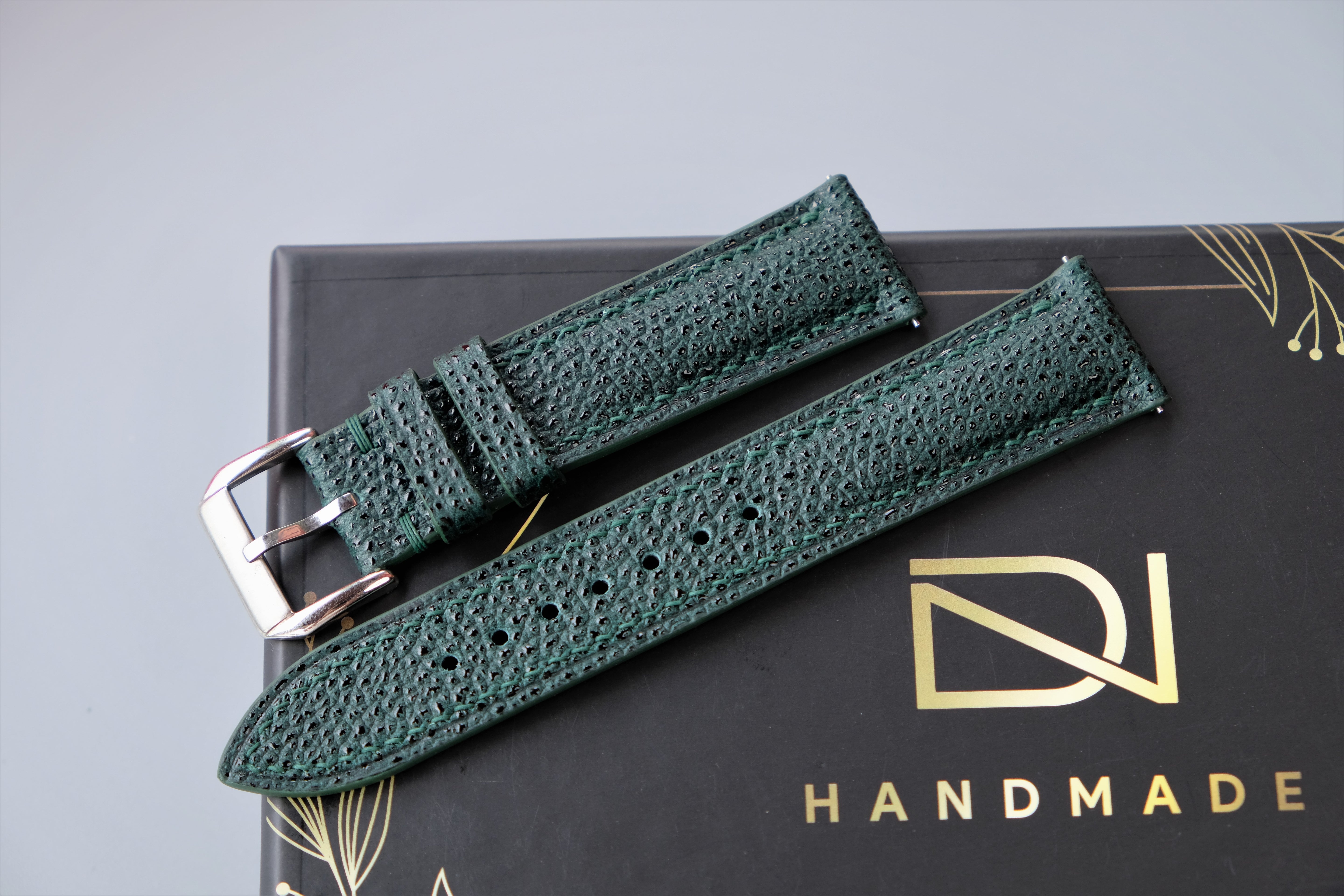 Green EMBOSSED Calf Leather Watch Strap  – Custom Sizes 10mm to 26mm