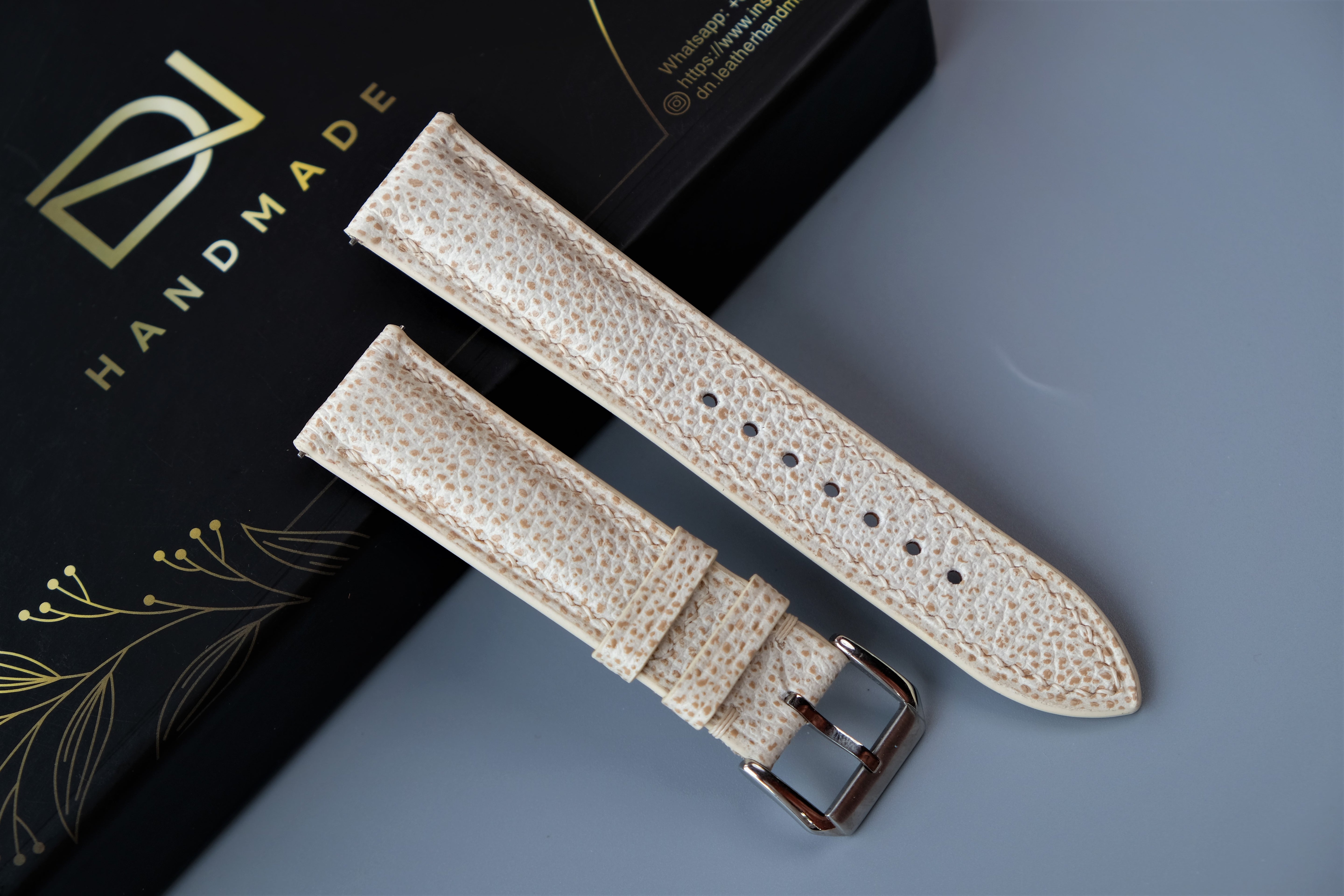 Beige EMBOSSED Calf Leather Watch Strap  – Custom Sizes 10mm to 26mm