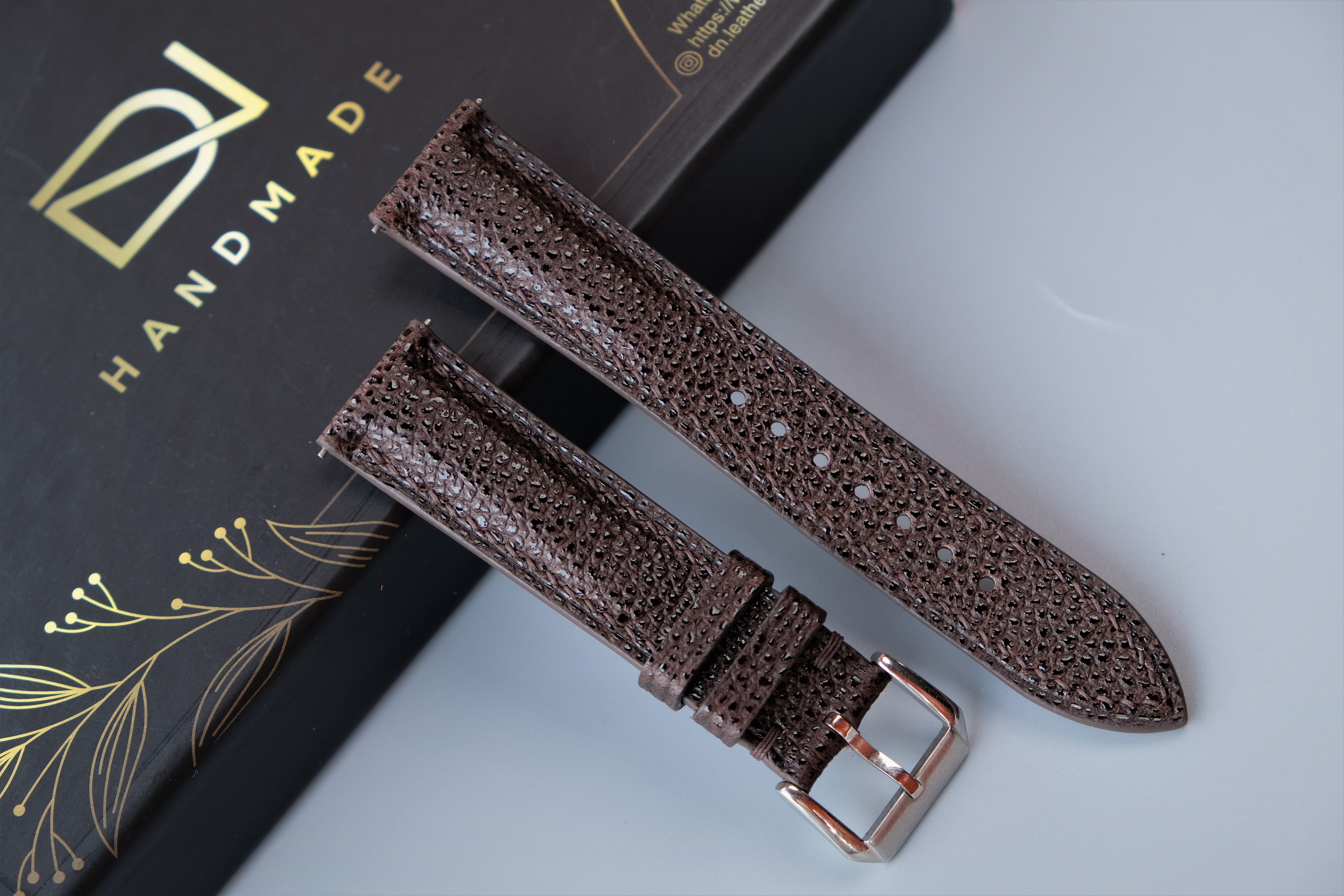 Brown EMBOSSED Calf Leather Watch Strap  – Custom Sizes 10mm to 26mm
