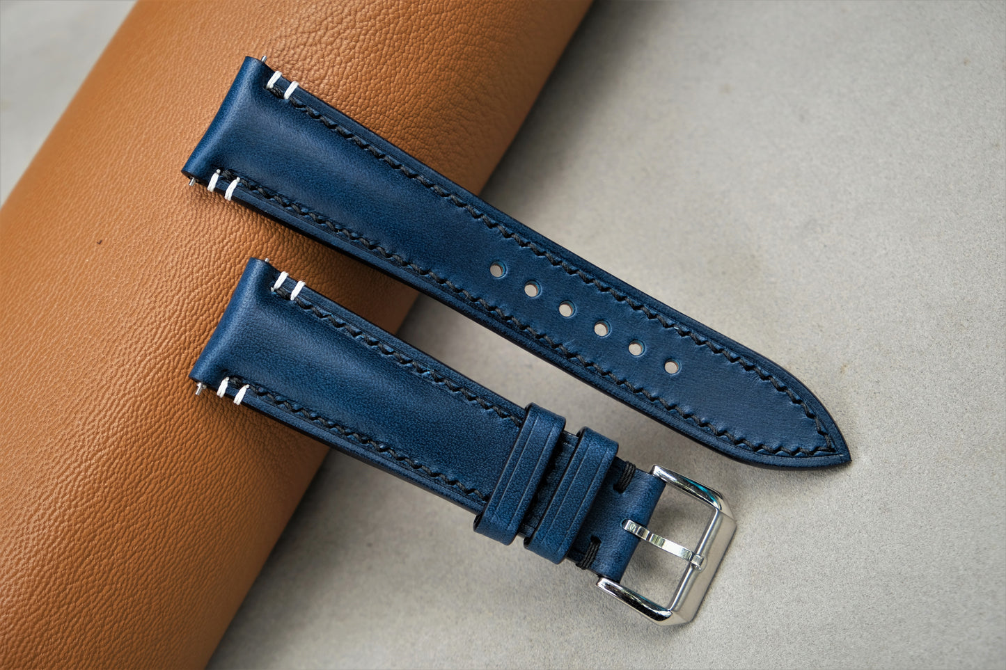 Navy Blue Buttero Leather Watch Strap