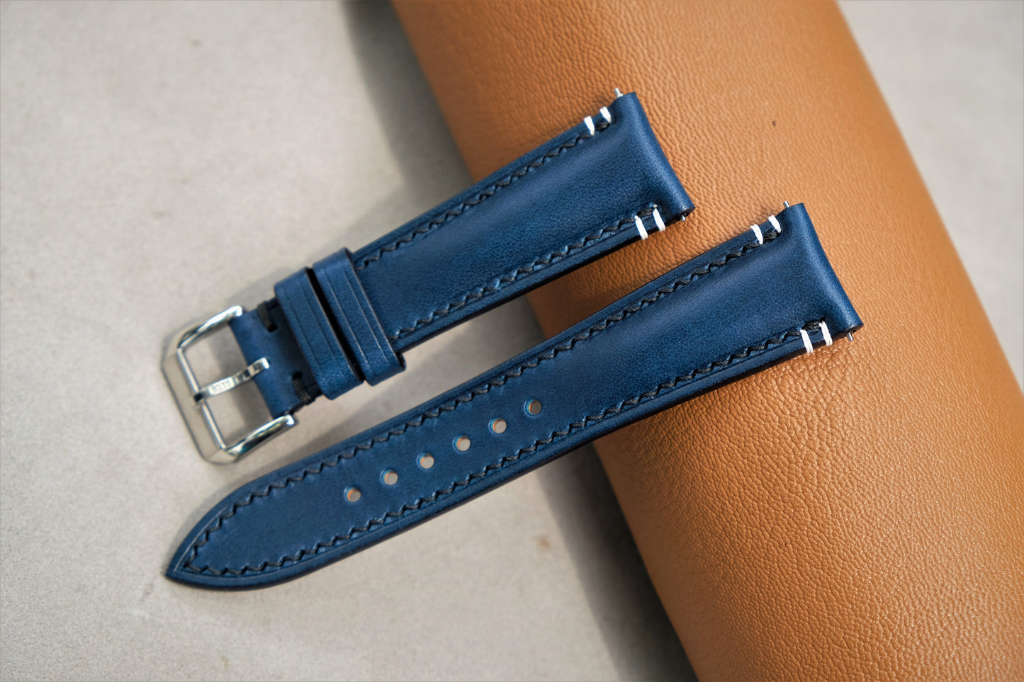 Navy Blue Buttero Leather Watch Strap