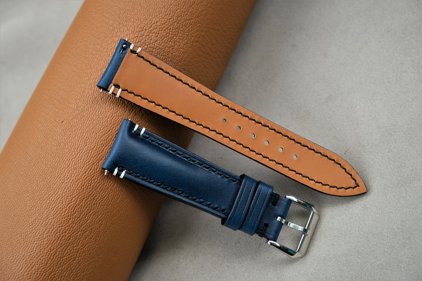 Navy Blue Buttero Leather Watch Strap