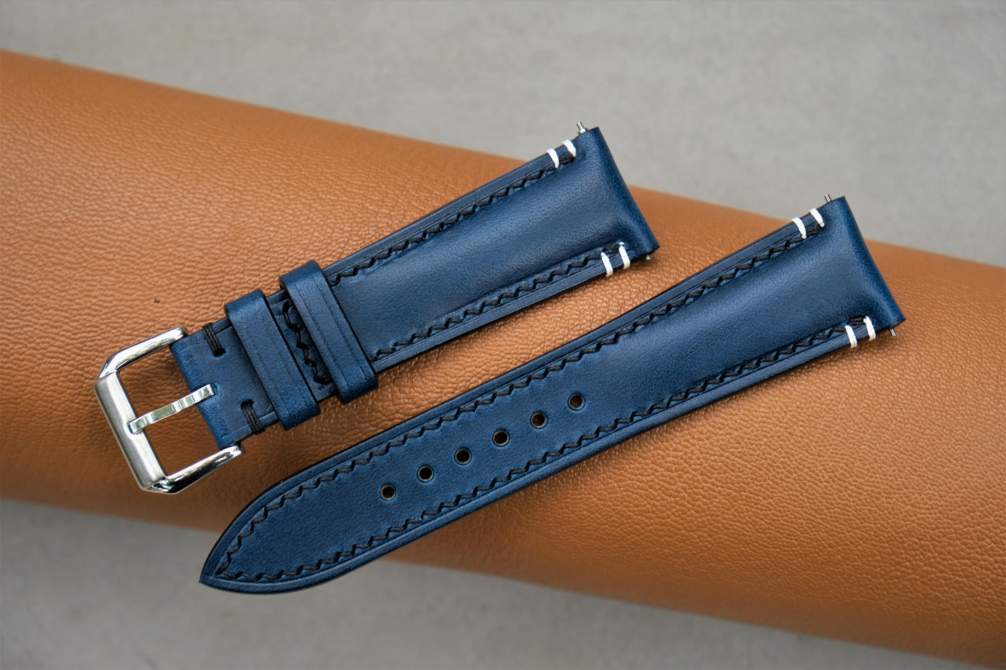 Navy Blue Buttero Leather Watch Strap