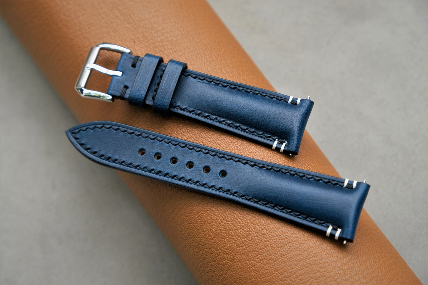 Navy Blue Buttero Leather Watch Strap