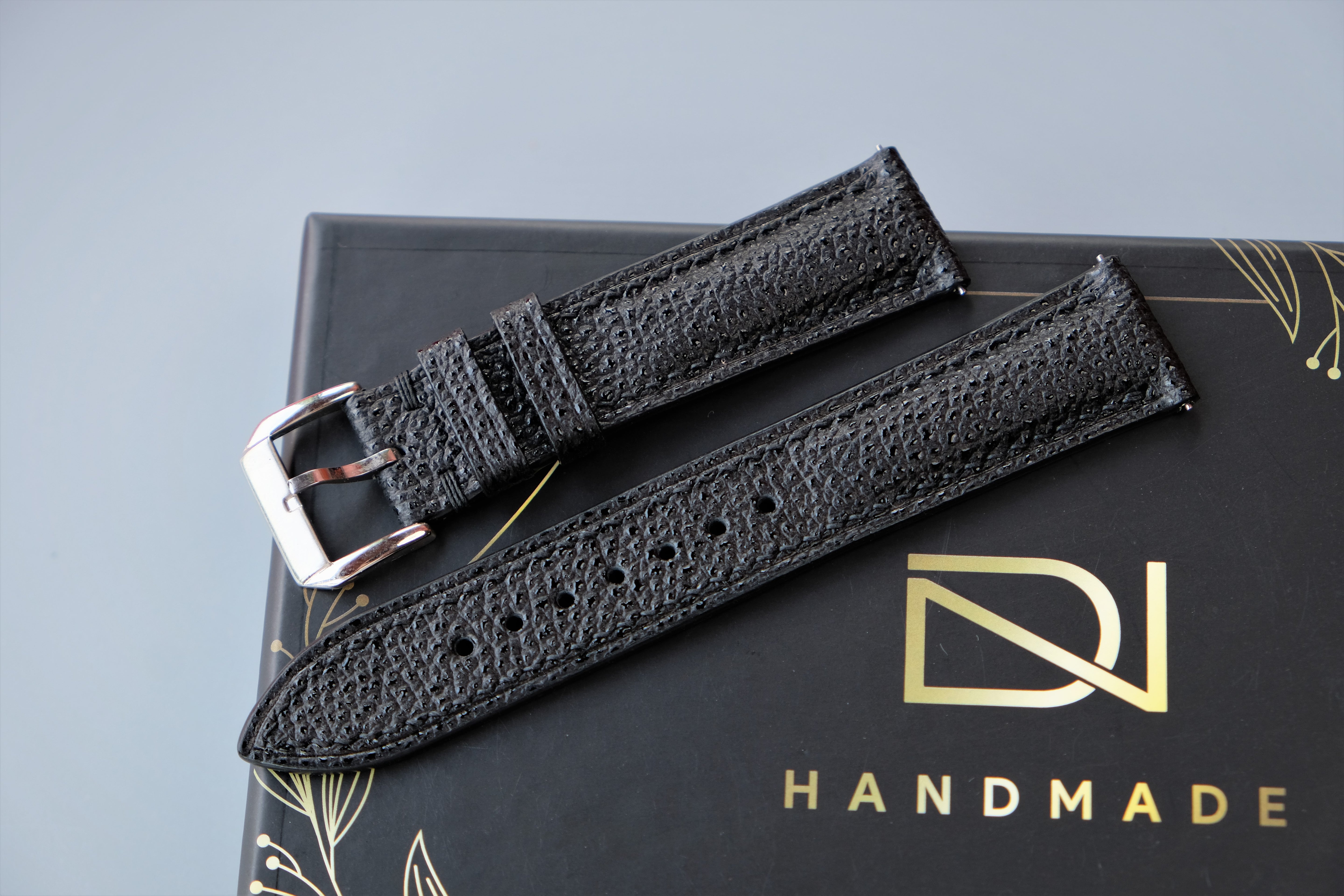 Black EMBOSSED Calf Leather Watch Strap  – Custom Sizes 10mm to 26mm