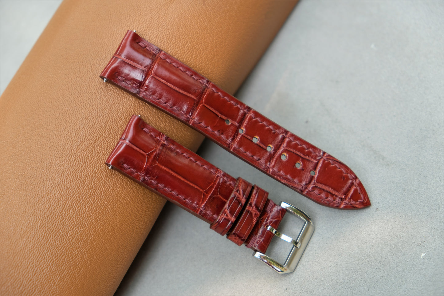 Reddish Brown Alligator Leather Watch Strap