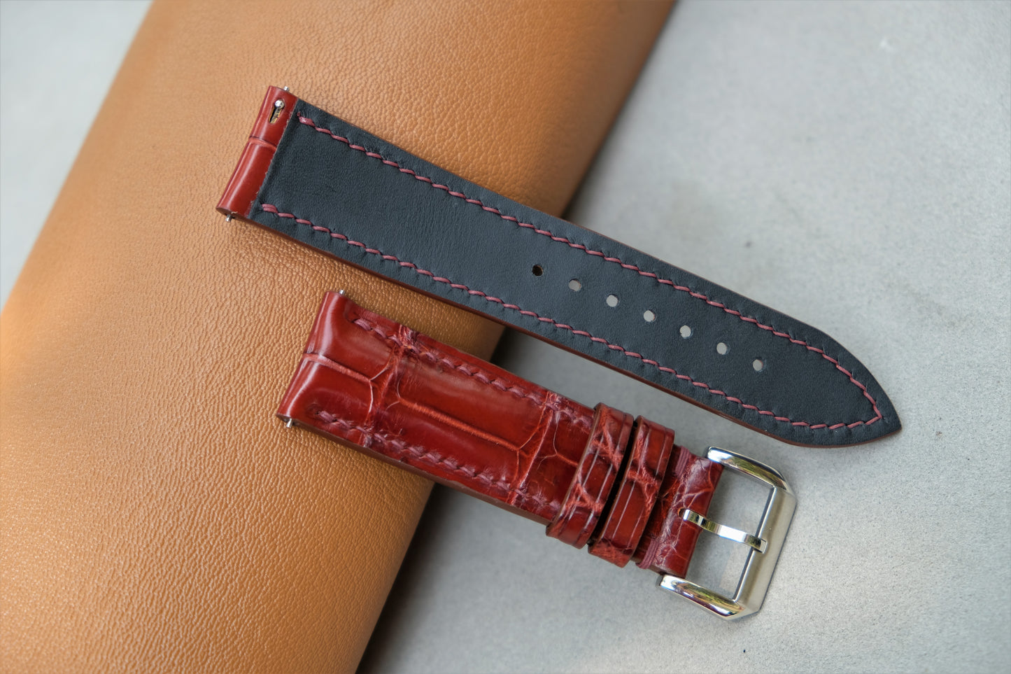 Reddish Brown Alligator Leather Watch Strap